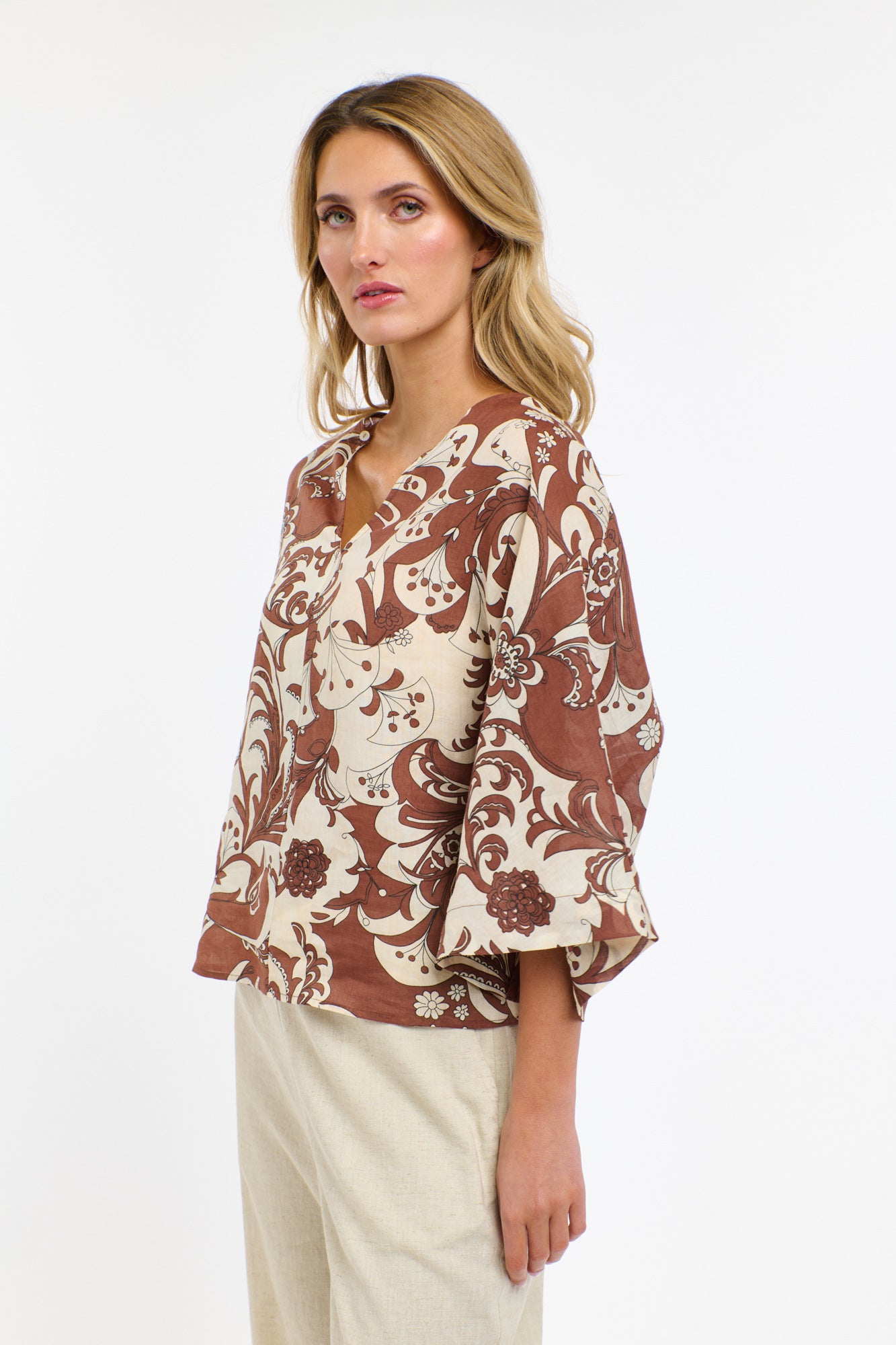 365 DAYS Belinda Print Top PECAN/WHITE