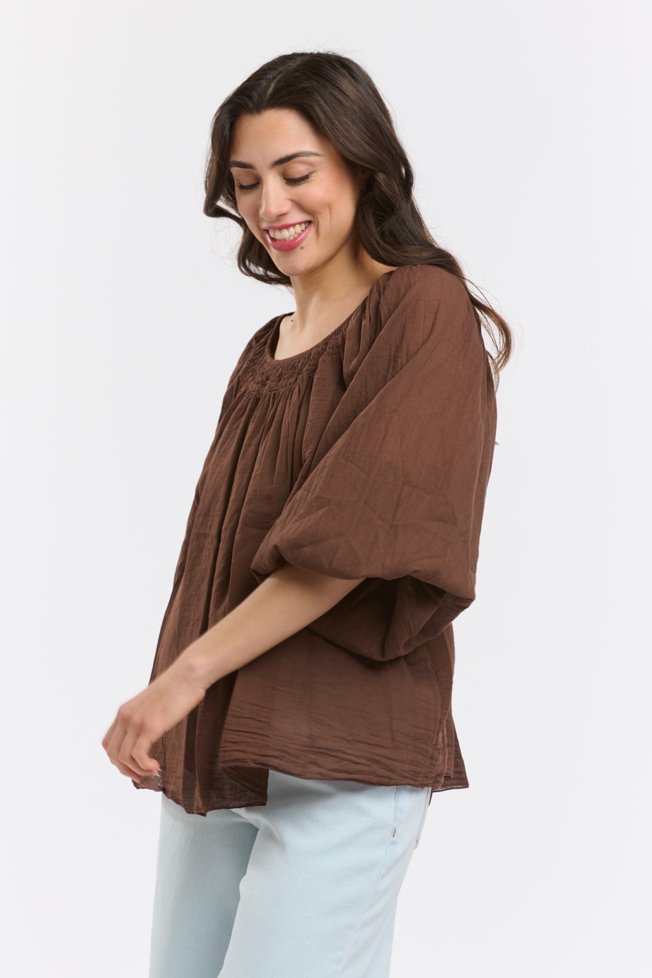 ITALIAN STAR Romance Blouse CHOC - ONE SIZE