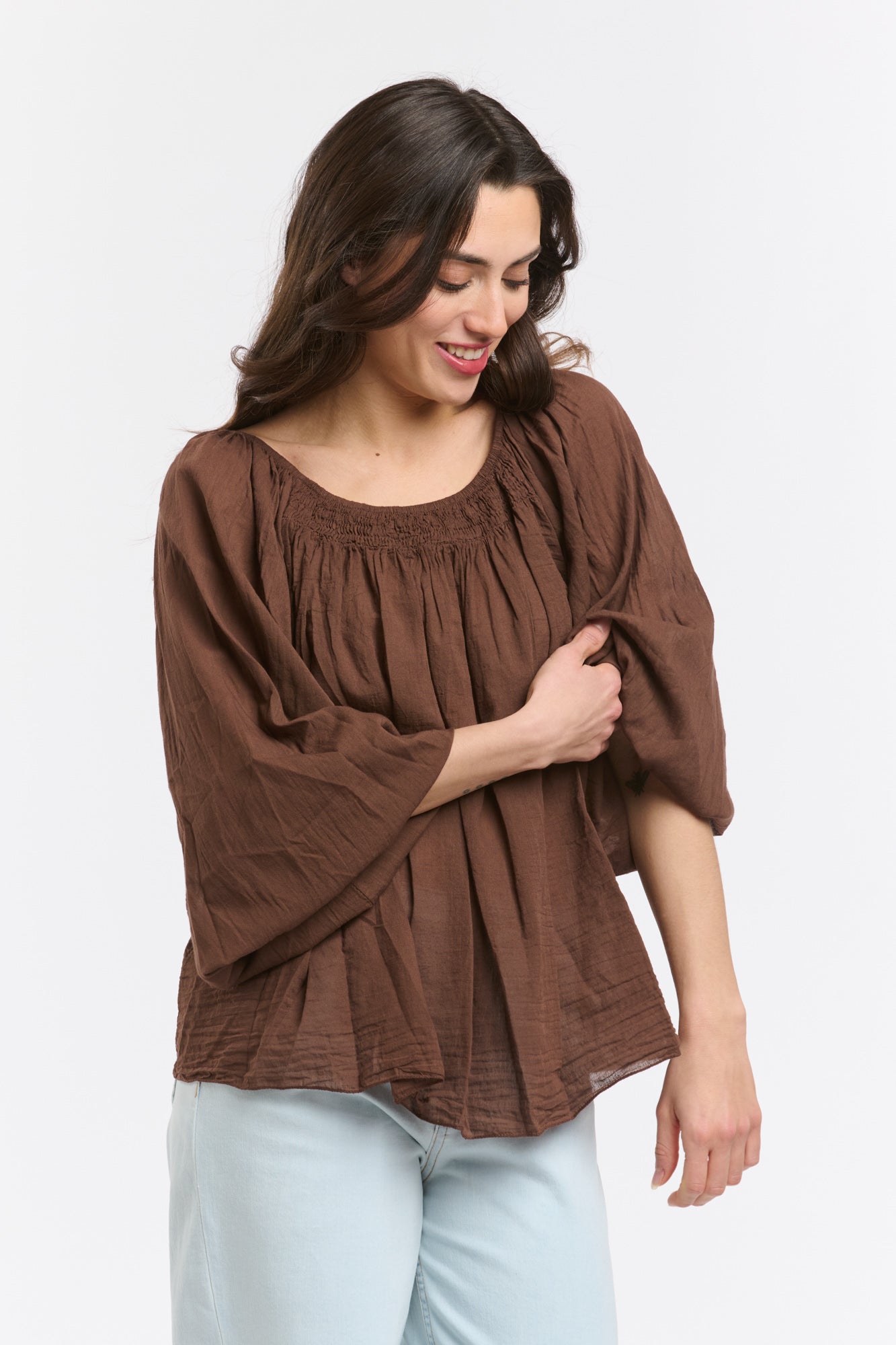 ITALIAN STAR Romance Blouse CHOC - ONE SIZE