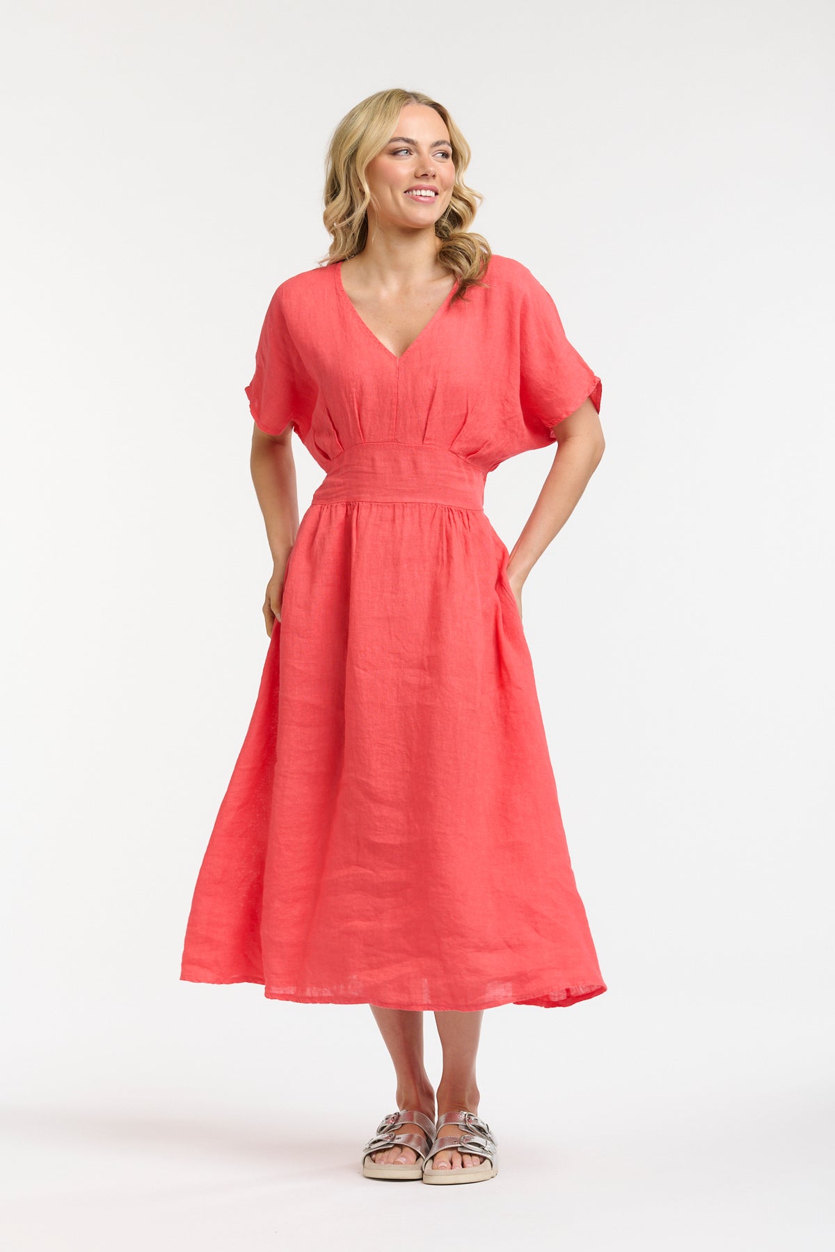 URBAN LUXURY Linen Dress CORAL
