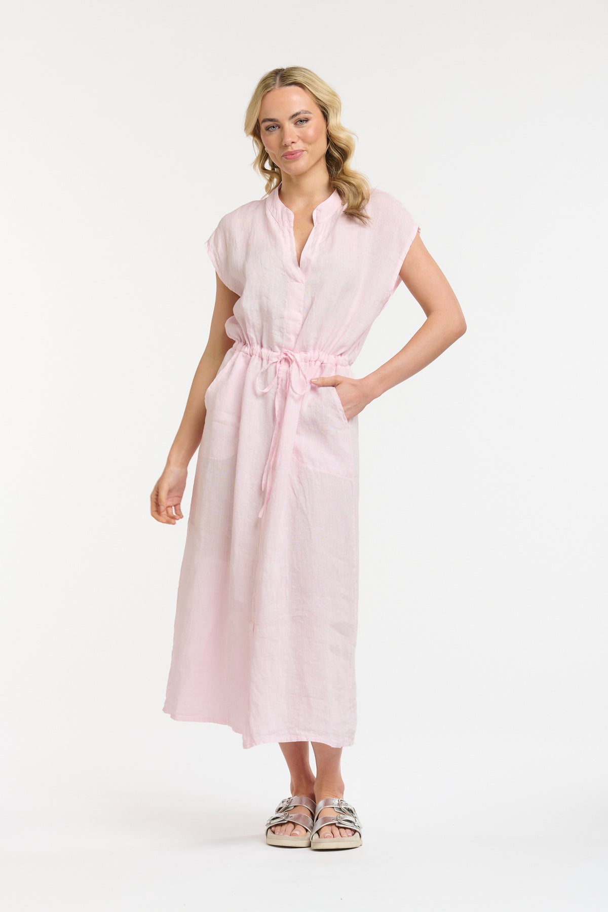 URBAN LUXURY Linen Sleeveless Dress LIGHT PINK