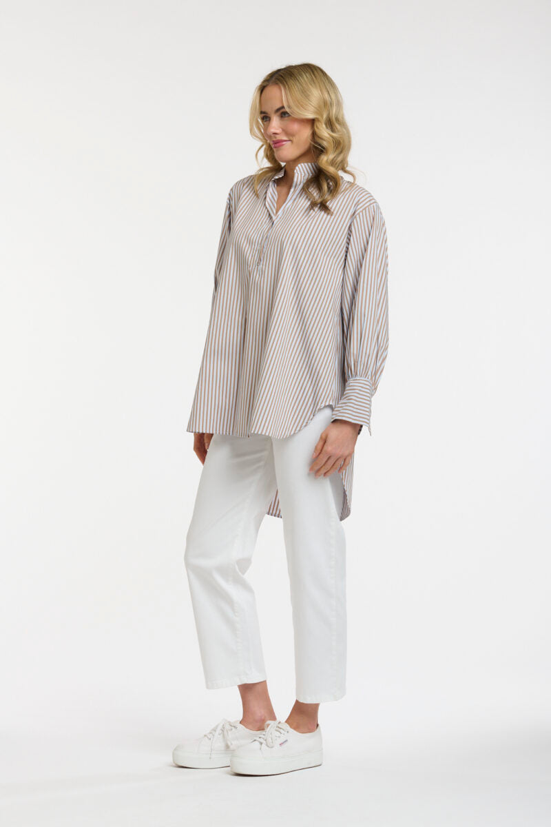 URBAN LUXRY Oversize Stripe Shirt BROWN/BLUE