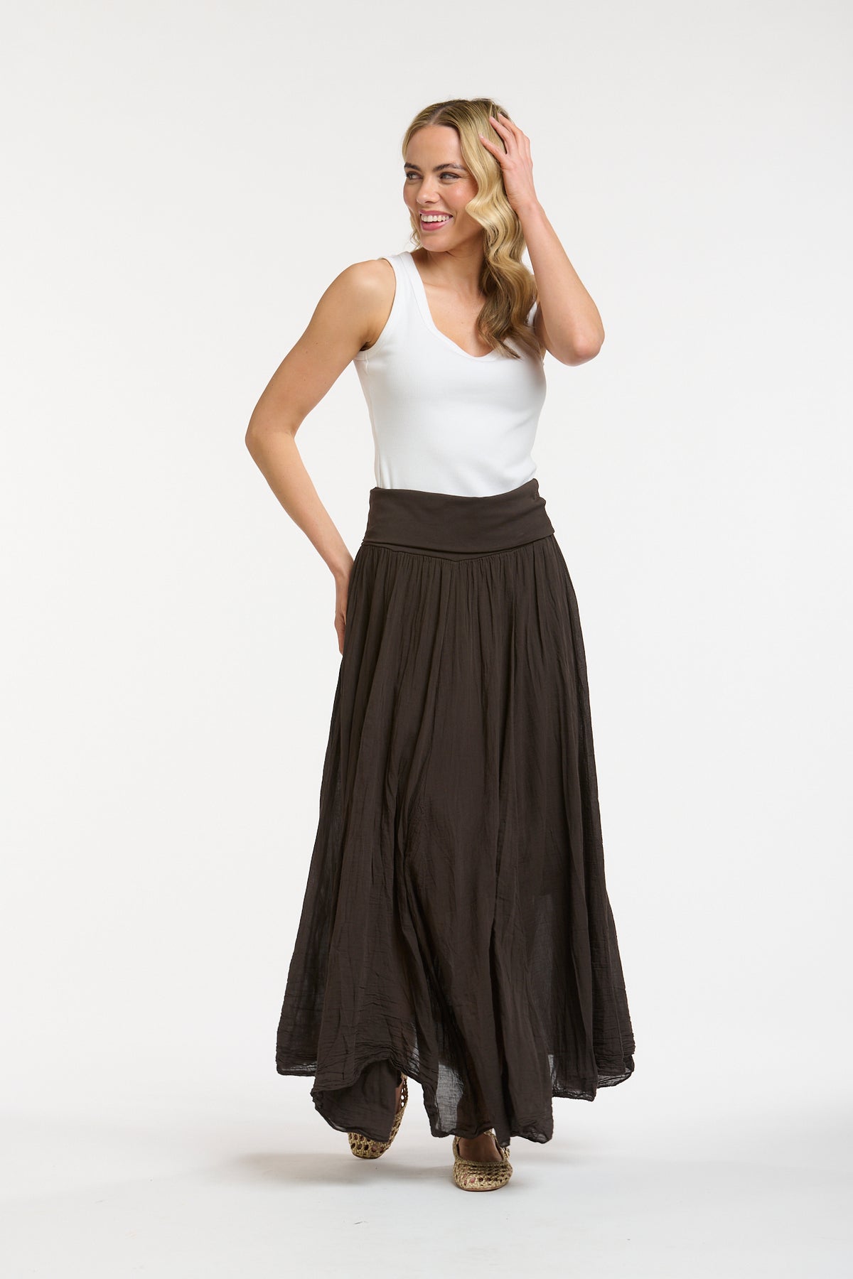 URBAN LUXURY Crinkle Maxi Skirt CHOC