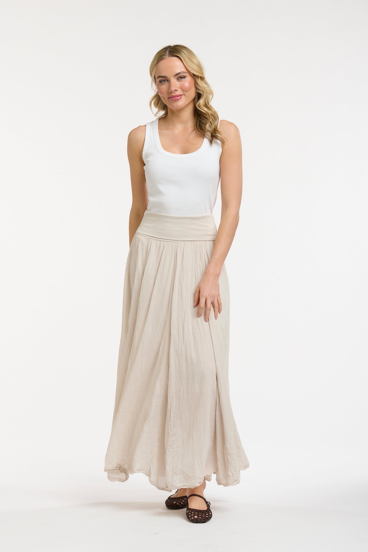 URBAN LUXURY Crinkle Maxi Skirt BEIGE
