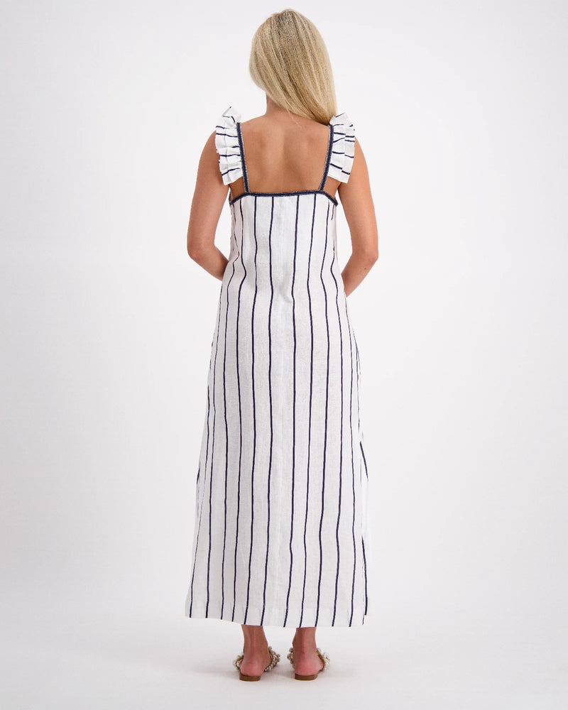 LUONI Tia Dress with Ribbon WHITE & NAVY