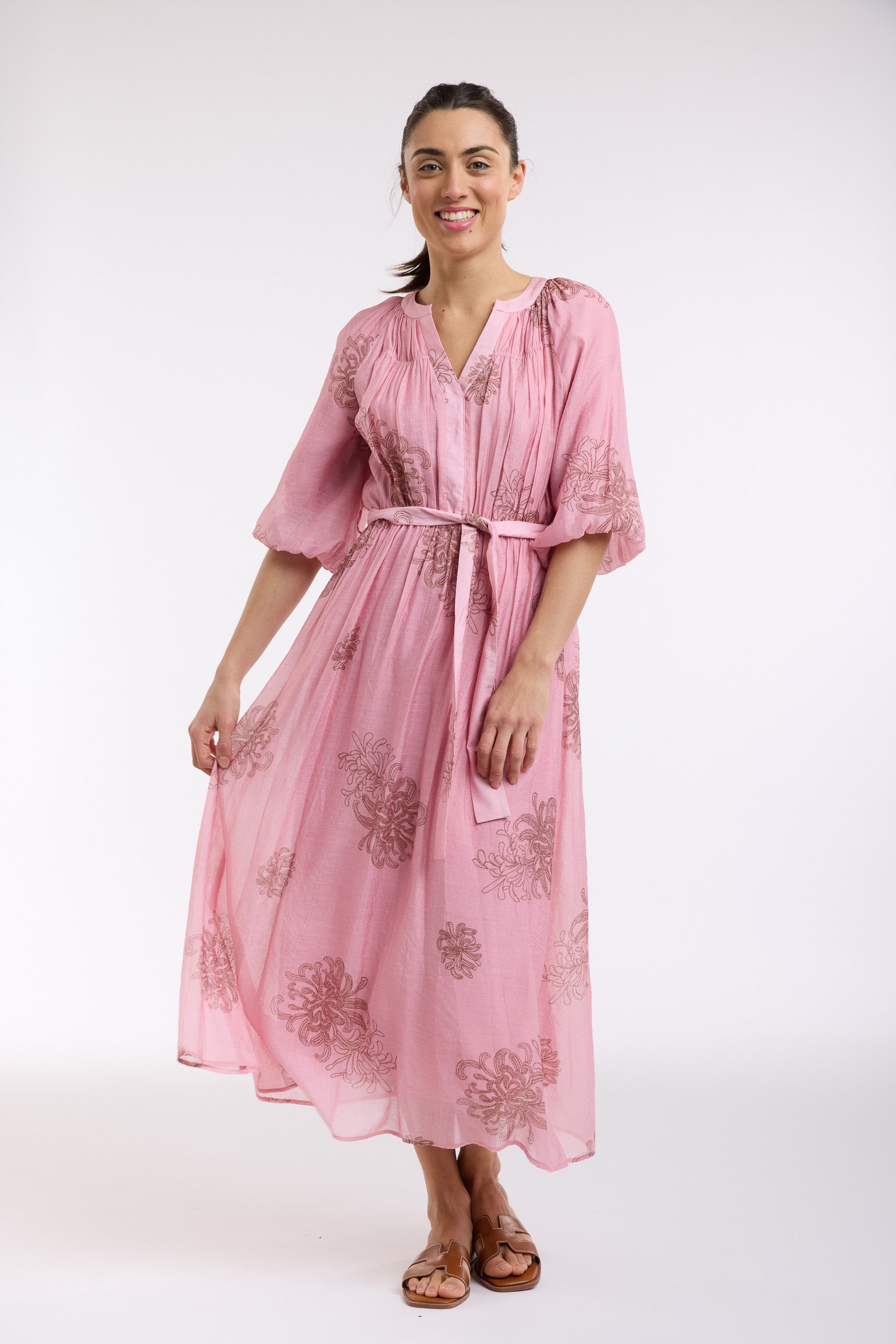 BEAUTIFUL STORIES Billow Sleeve Dress CHOC/PINK