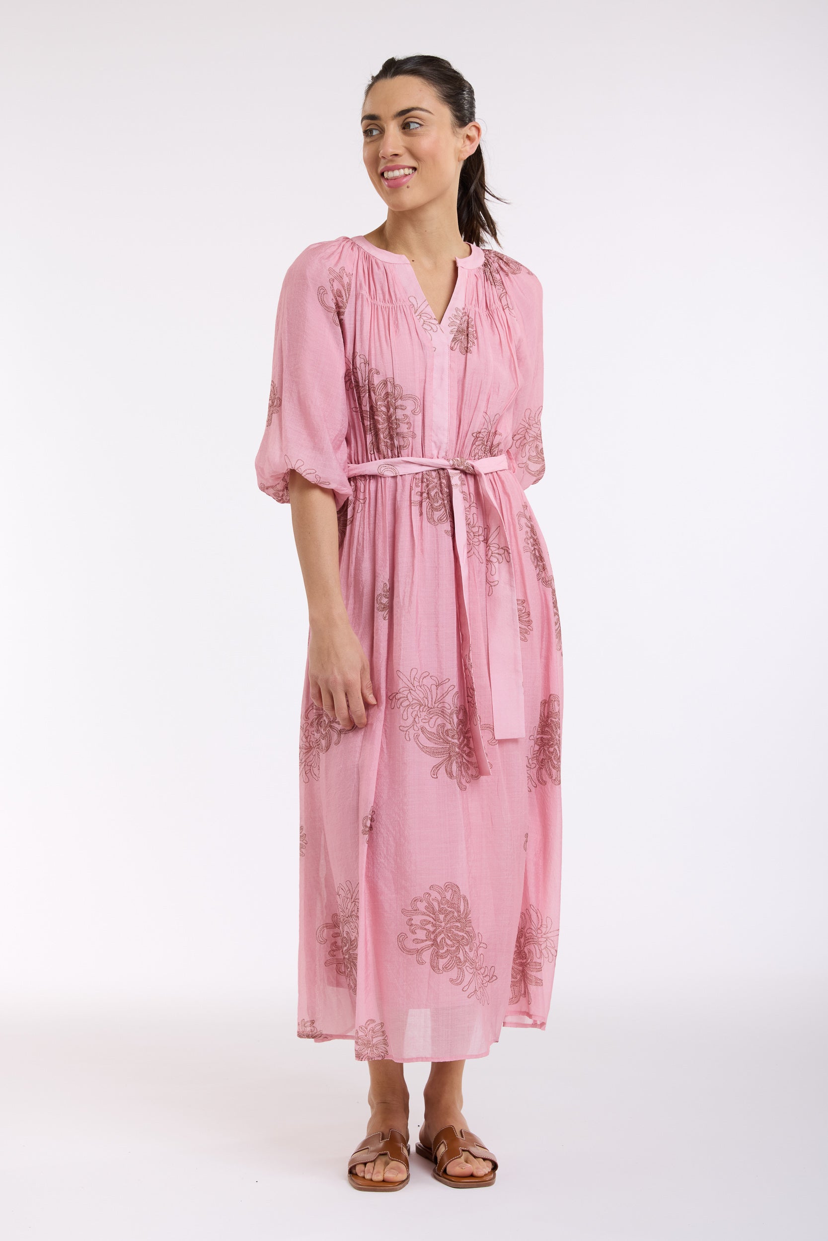 BEAUTIFUL STORIES Billow Sleeve Dress CHOC/PINK