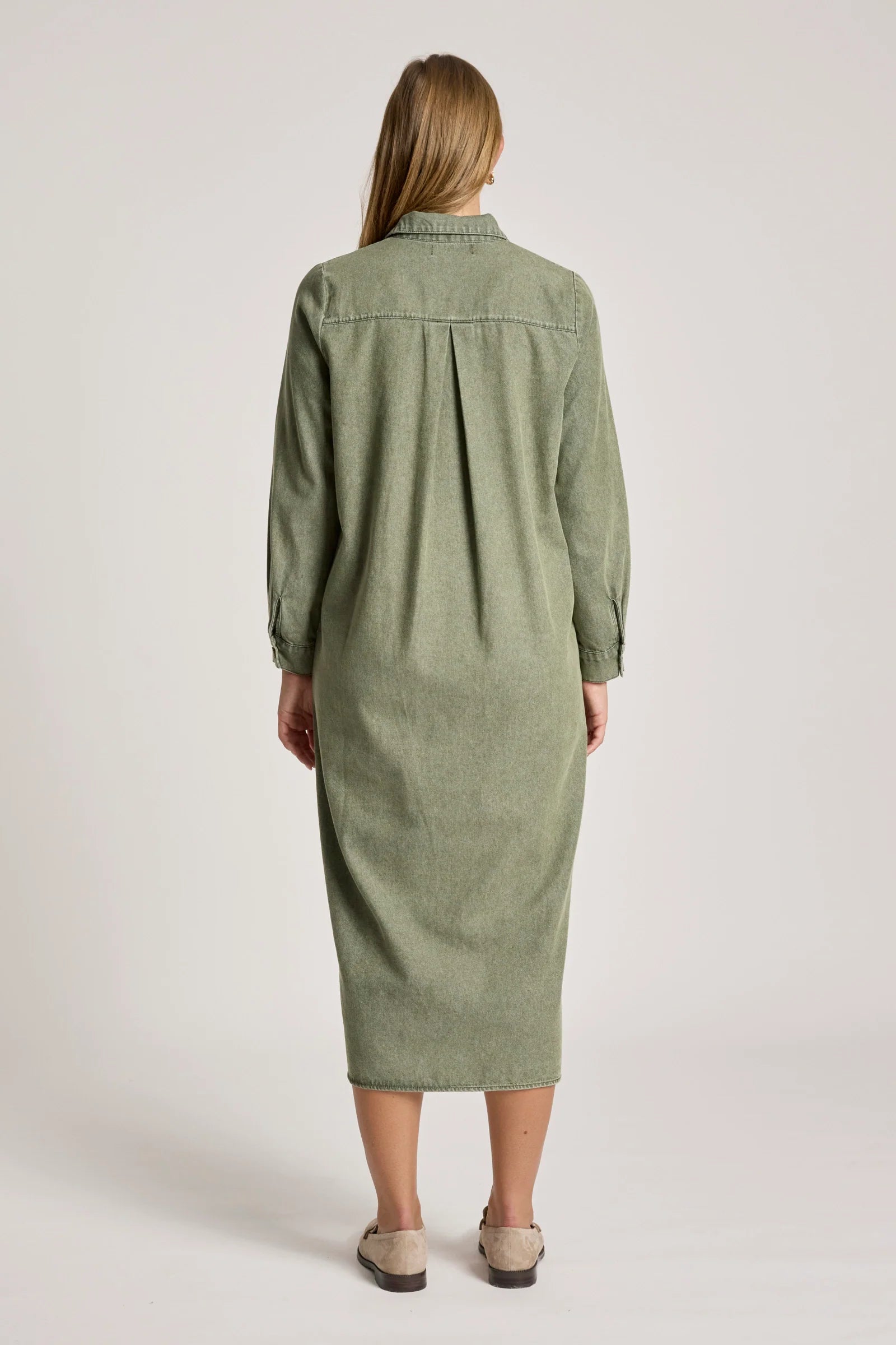 EB & IVE Bodhi Denim Shirt Dress OLIVE