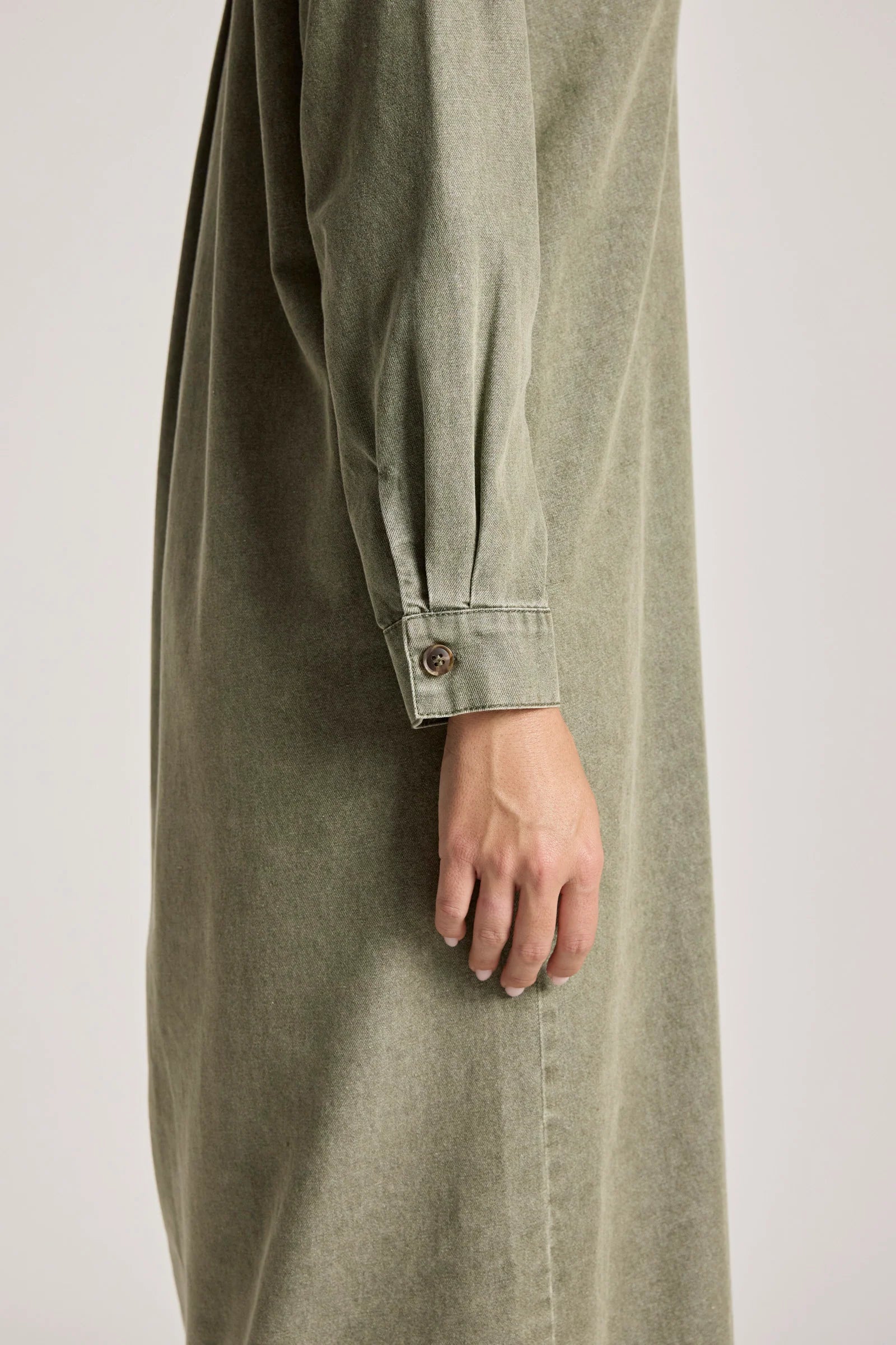 EB & IVE Bodhi Denim Shirt Dress OLIVE