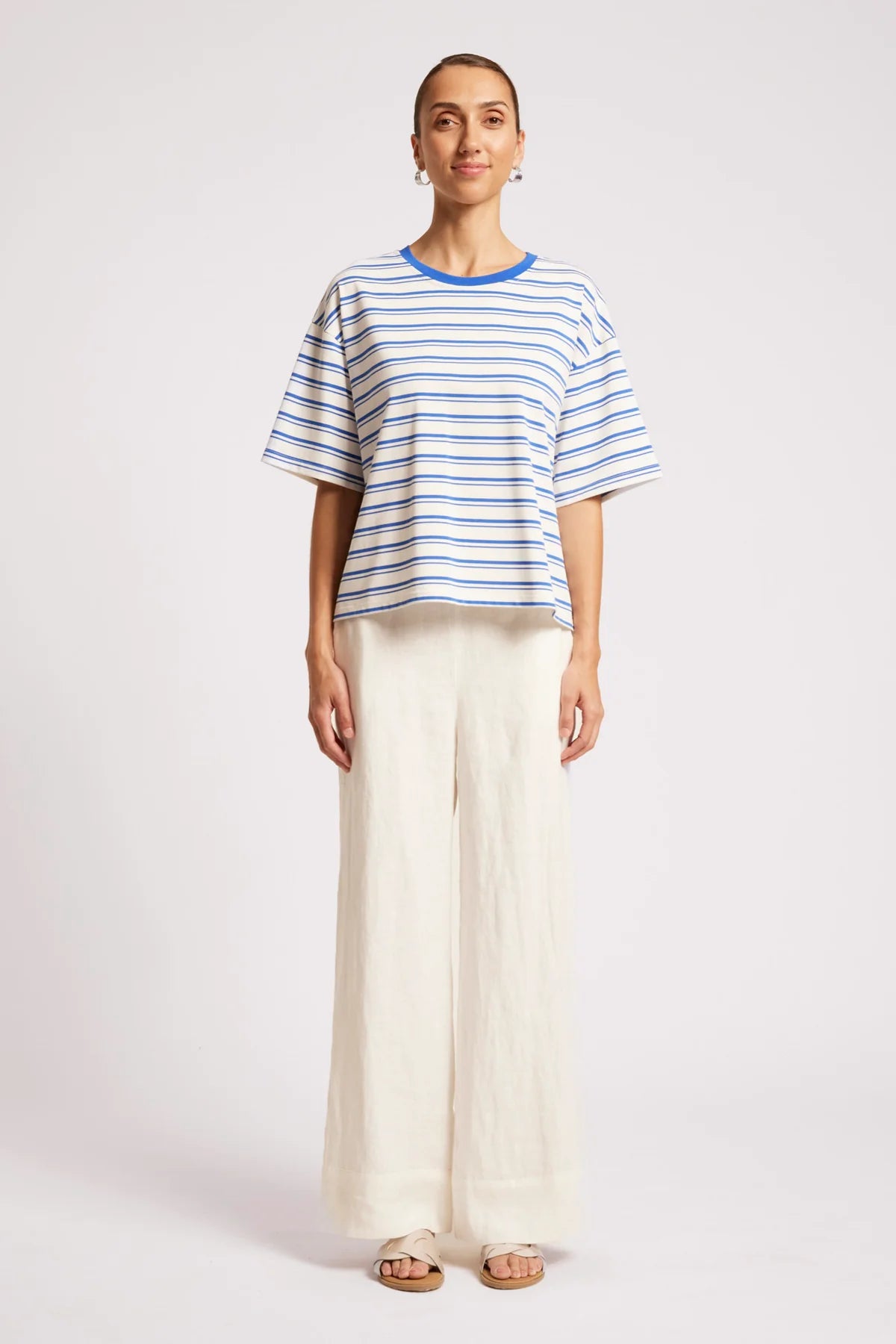 EB & IVE Paloma Stripe Tshirt AZURE/WHITE