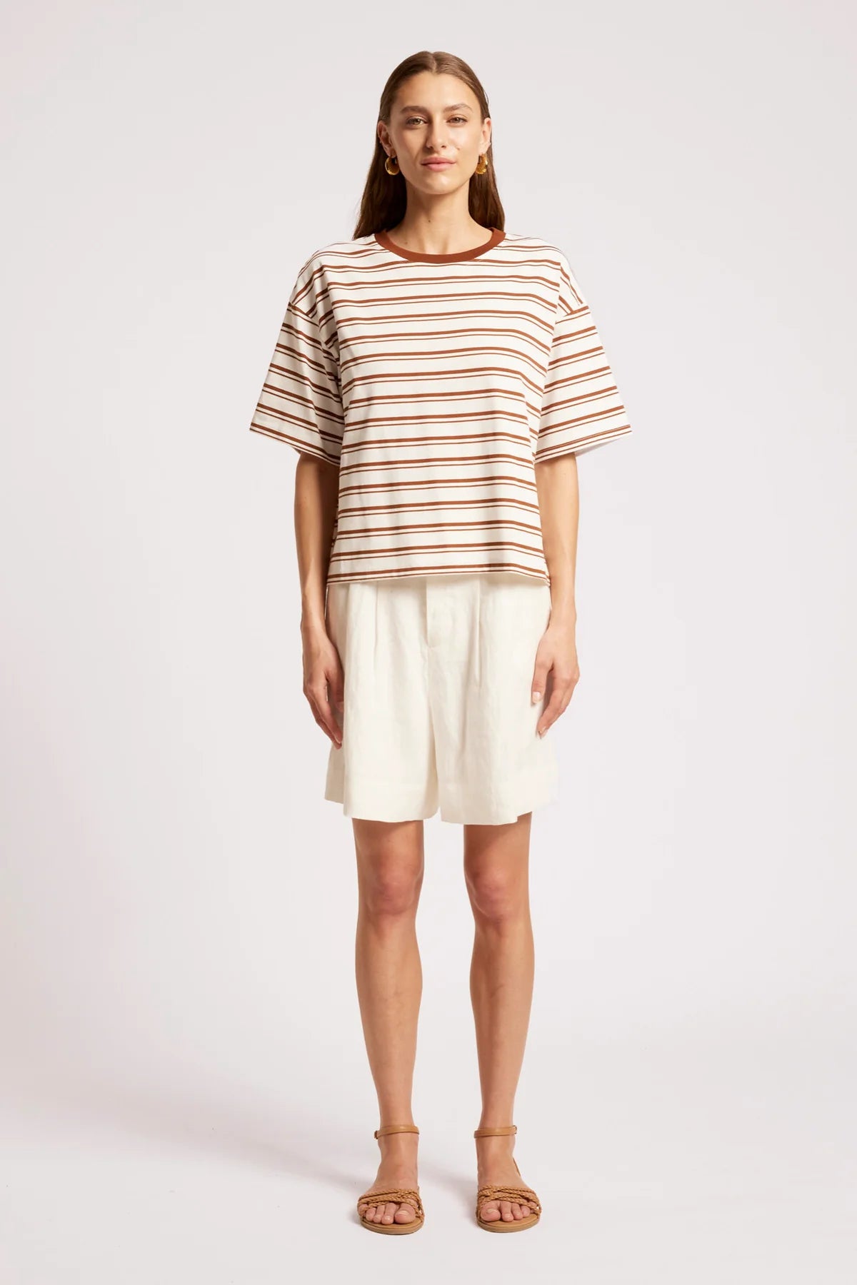 EB & IVE Paloma Stripe Tshirt DUNE/WHITE