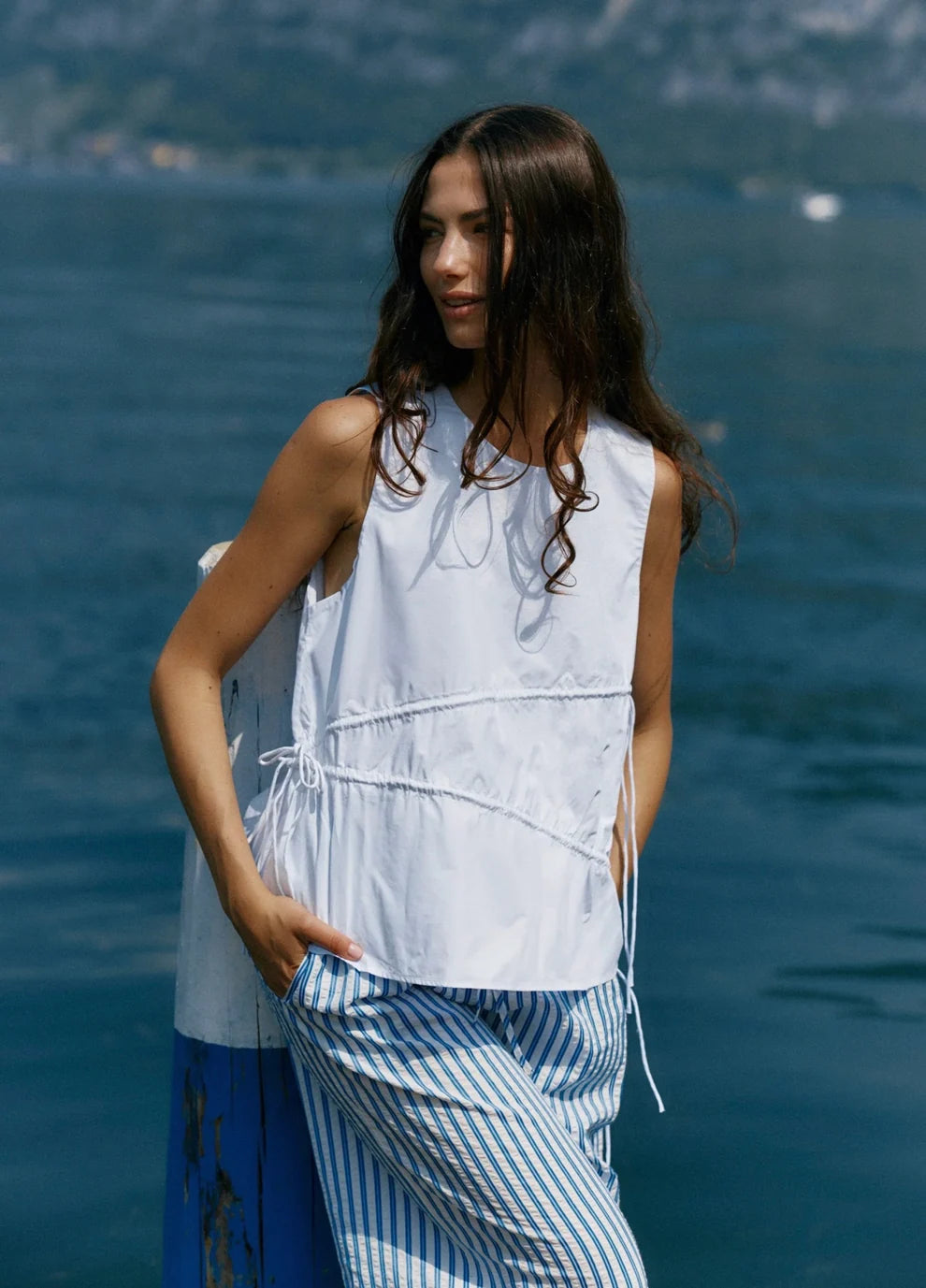 SASS Elin Gathered Tie Top WHITE