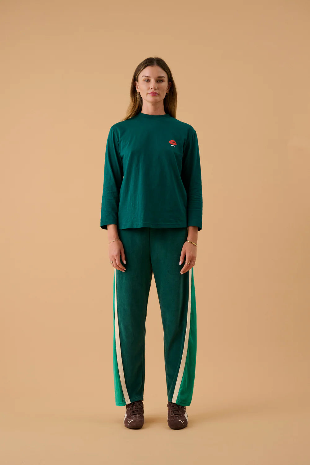 ARAMINTA JAMES Velour Splice Trackpant STORM GREEN