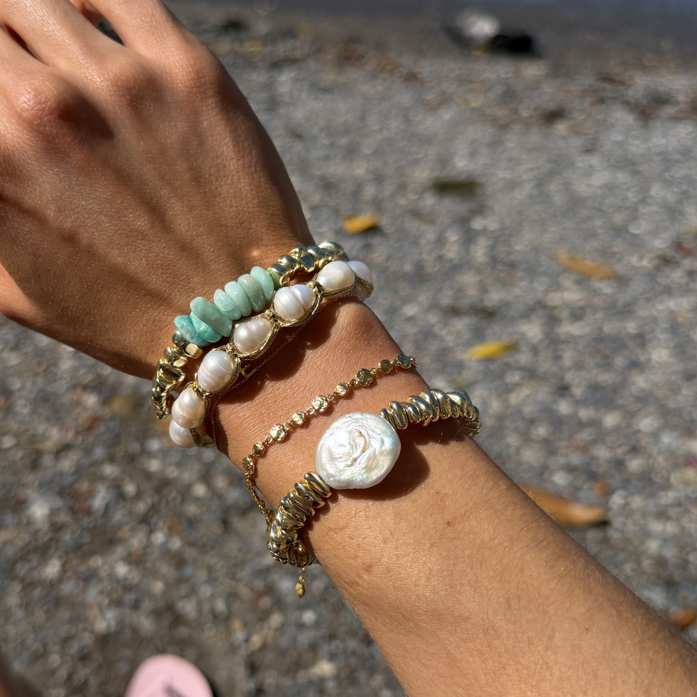 HEI TAI Chunky Luxe Gold Bracelet SEA STONES