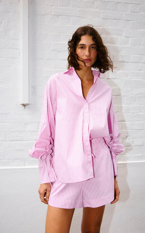 KINNEY Ashton Shirt PINK PINSTRIPE