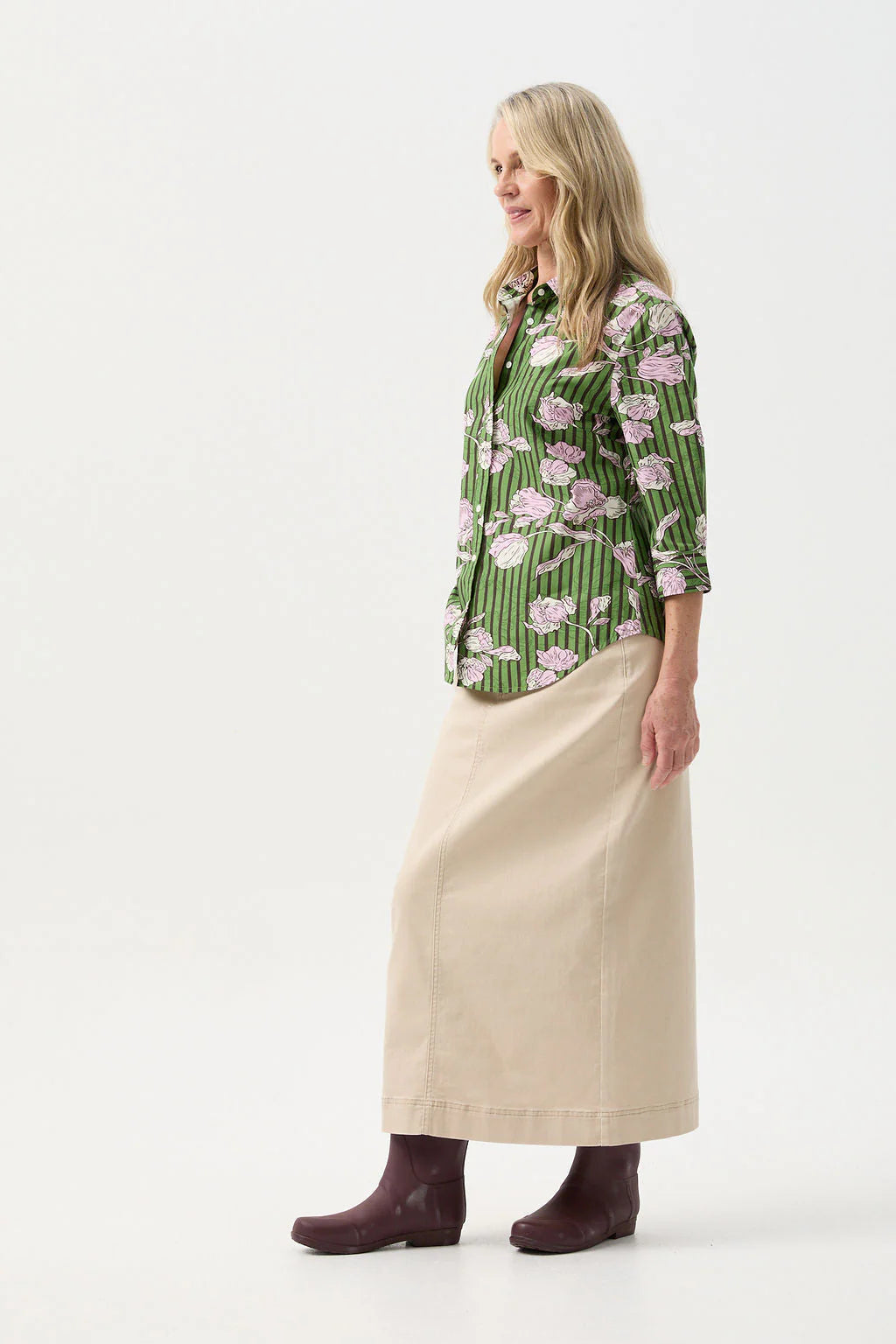 GOONDIWINDI COTTON 3/4 Sleeve Shirt GREEN LEAF