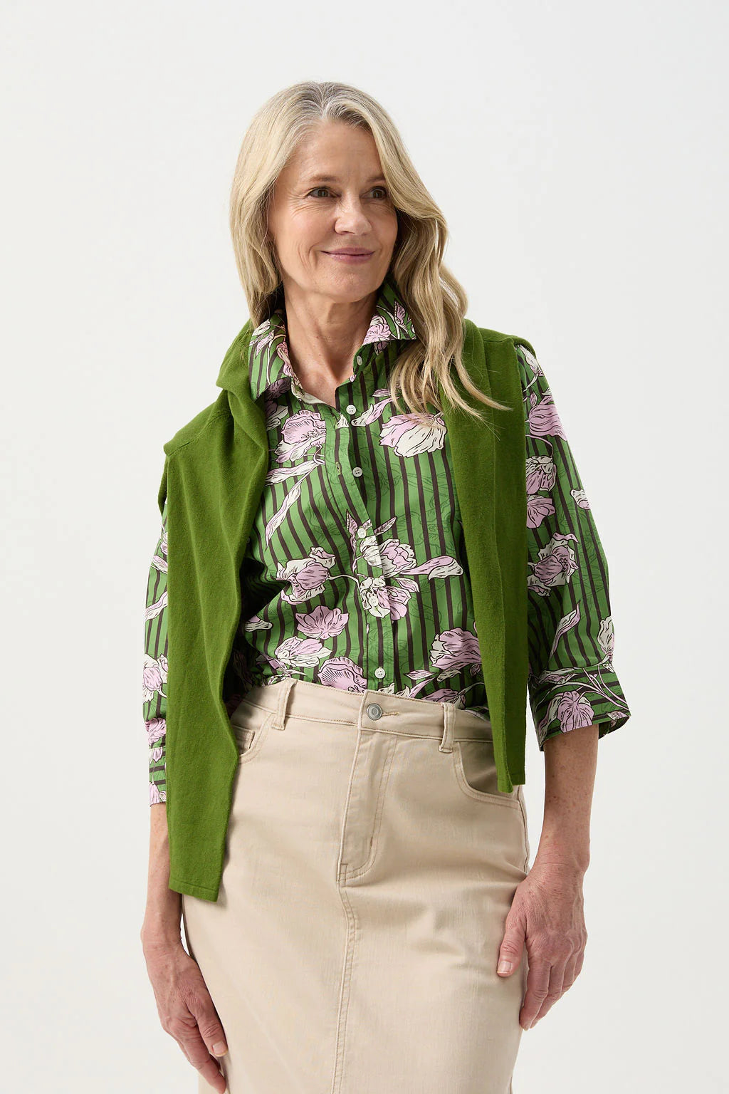 GOONDIWINDI COTTON 3/4 Sleeve Shirt GREEN LEAF