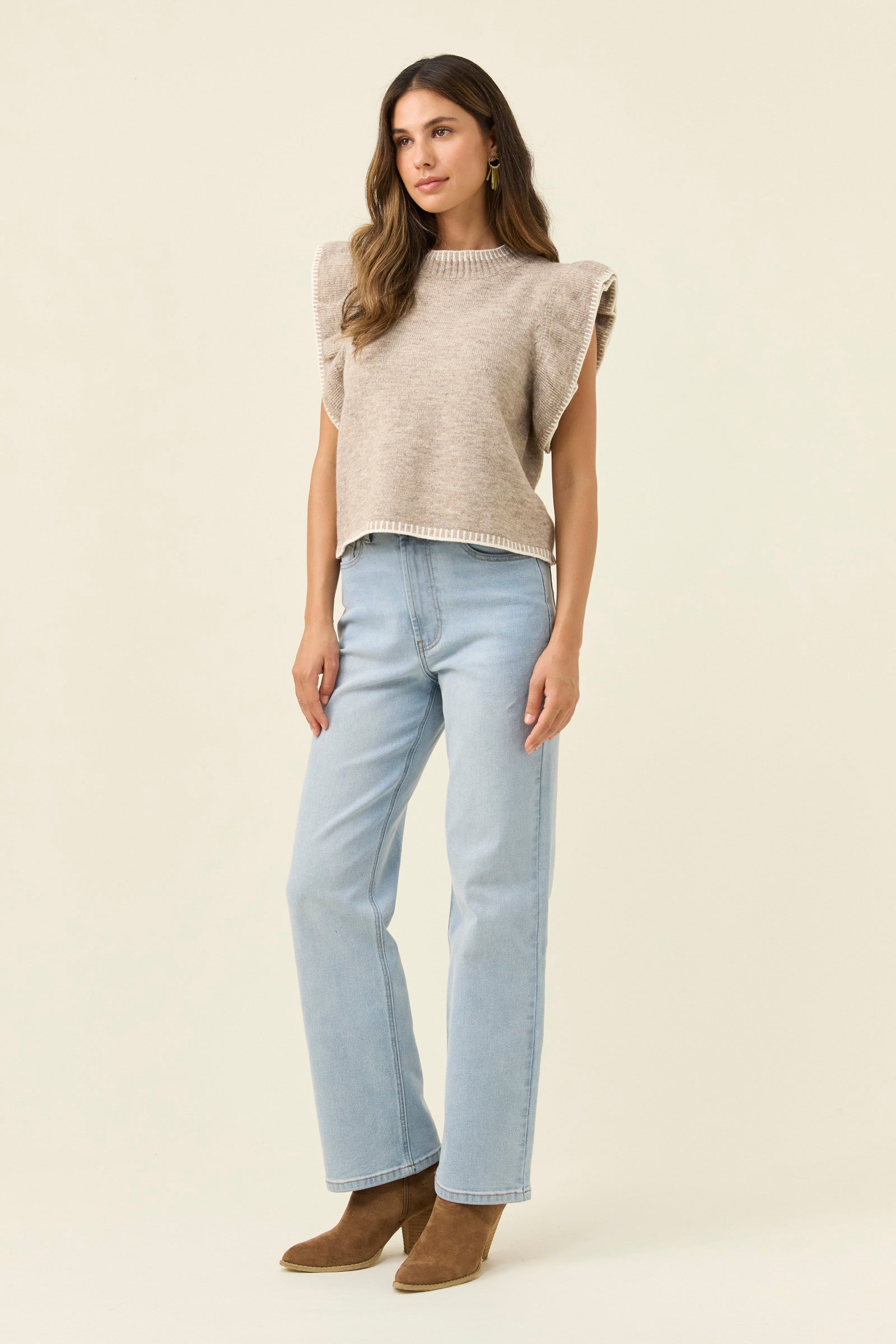 ISLE OF MINE Athena Frill Knit Top STONE