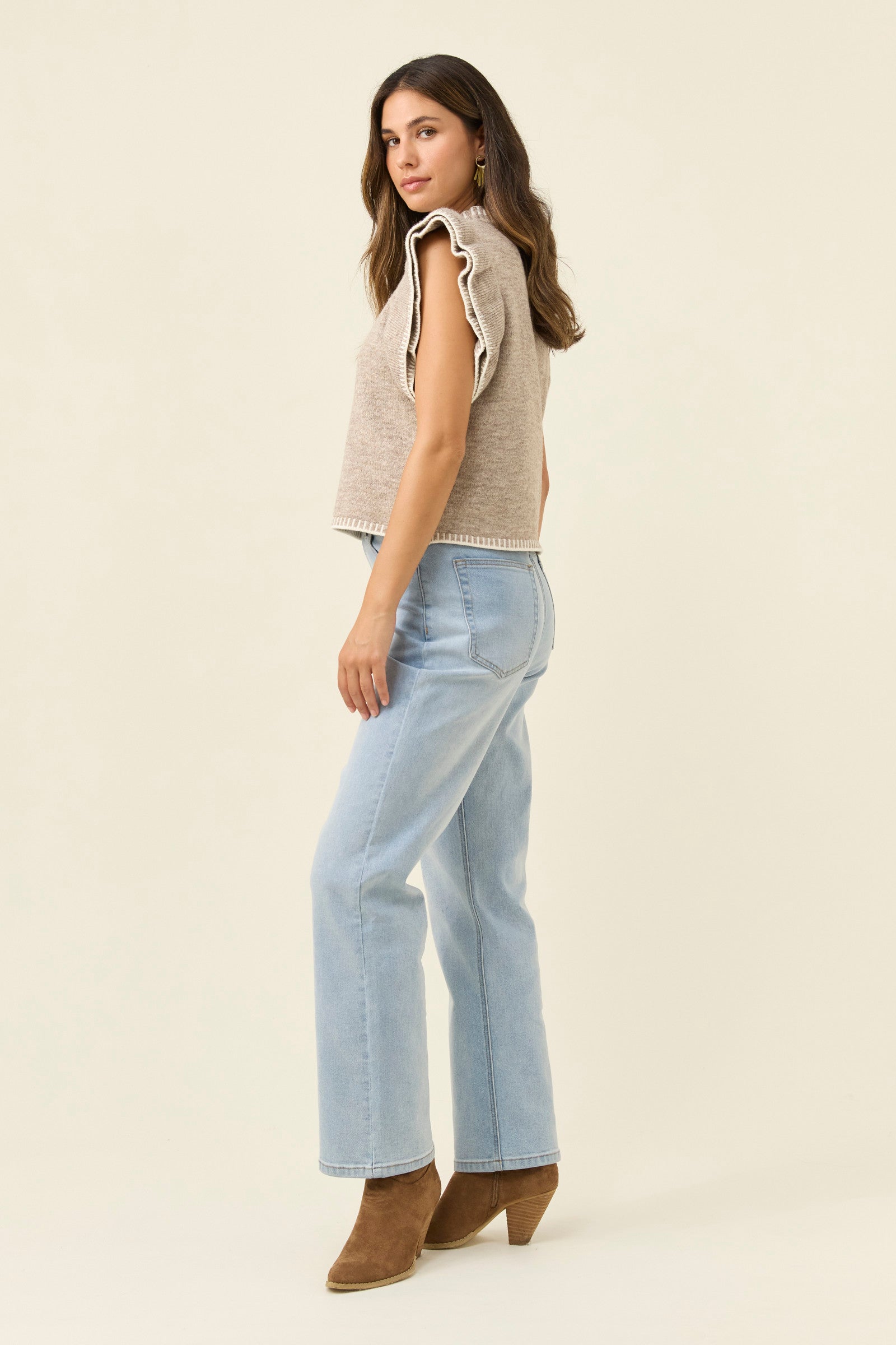 ISLE OF MINE Athena Frill Knit Top STONE