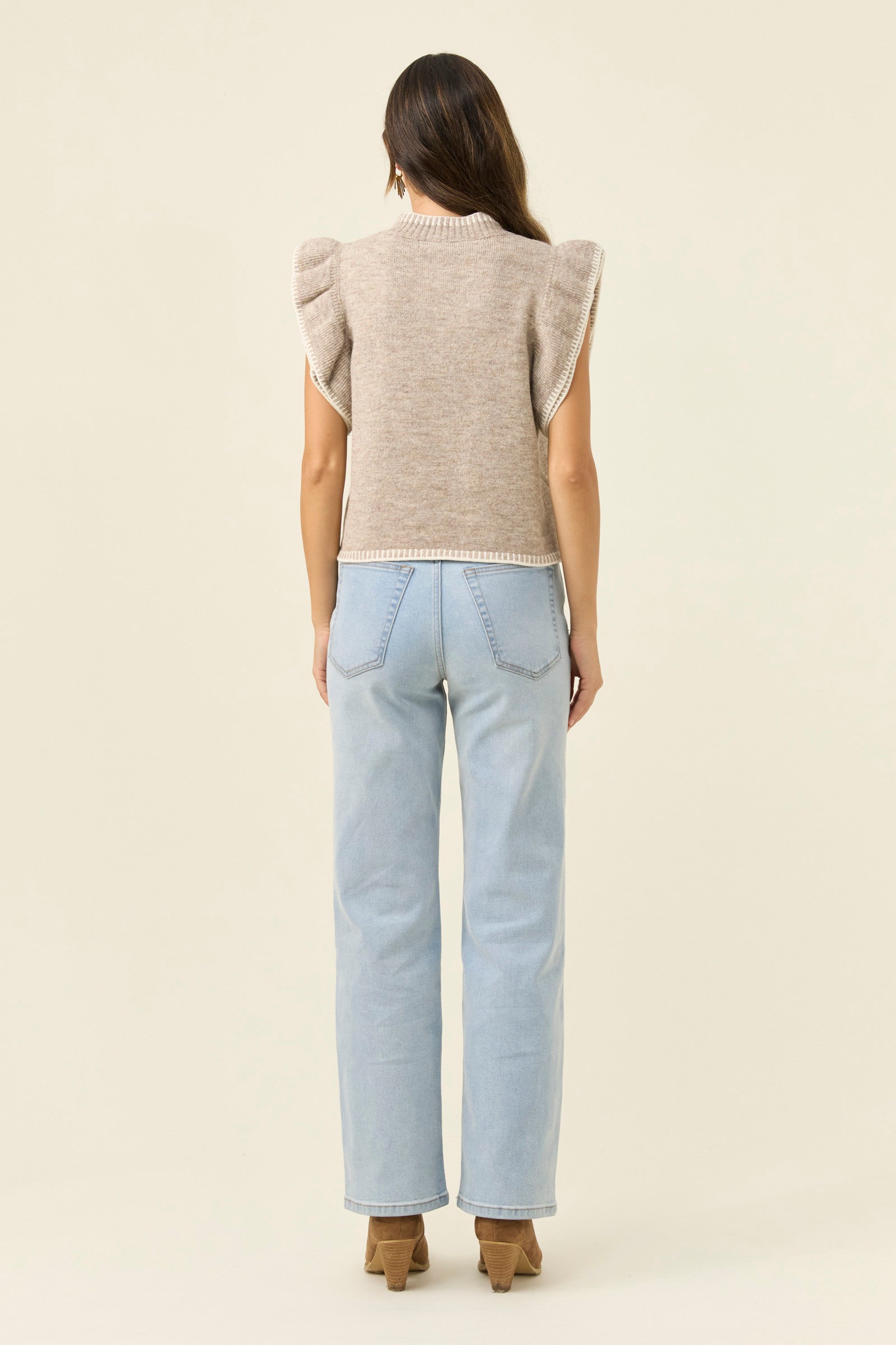 ISLE OF MINE Athena Frill Knit Top STONE