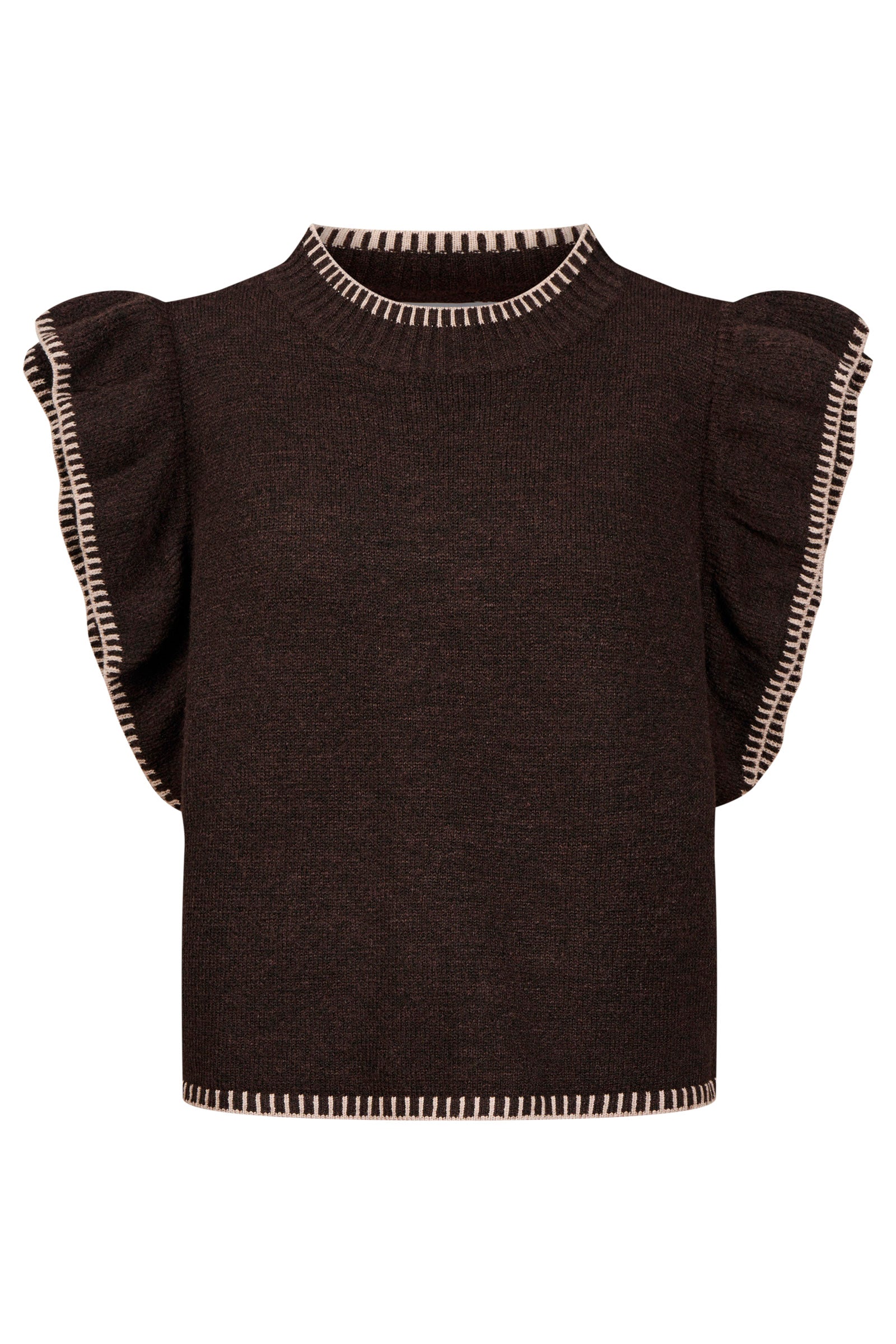 ISLE OF MINE Athena Frill Knit Top CHOCOLATE
