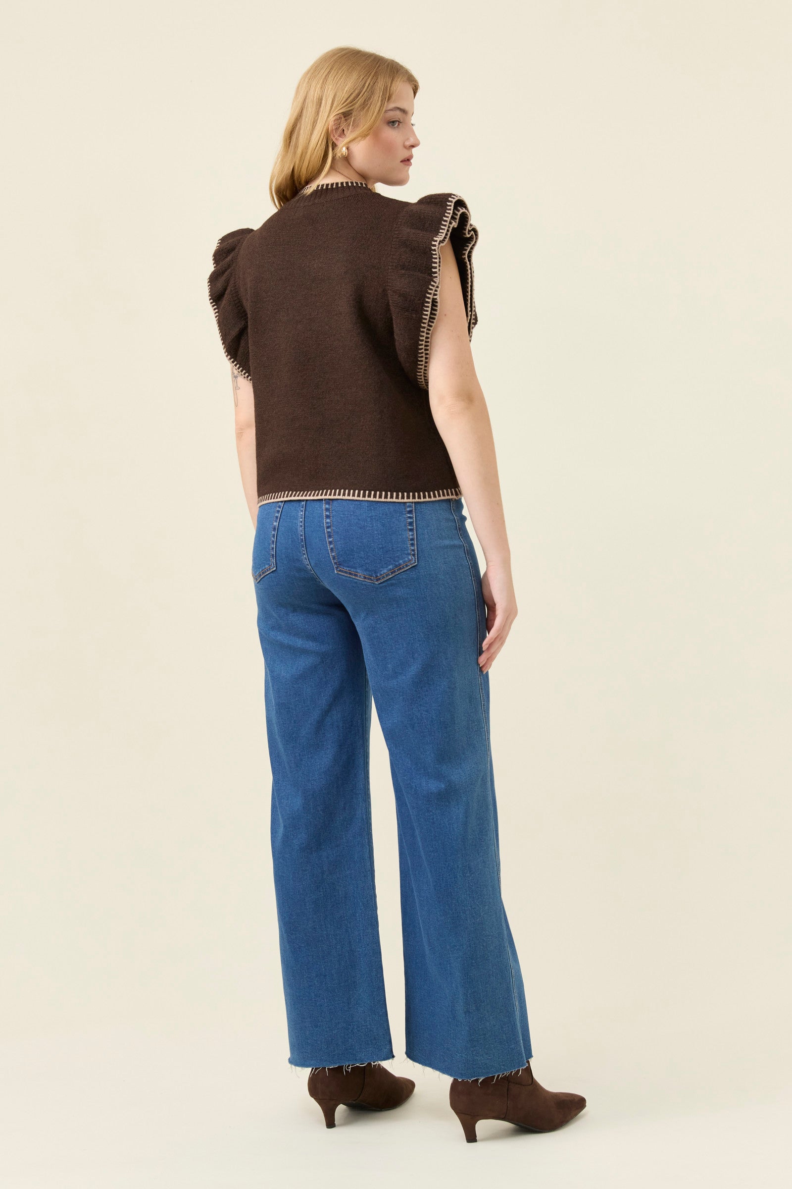 ISLE OF MINE Athena Frill Knit Top CHOCOLATE