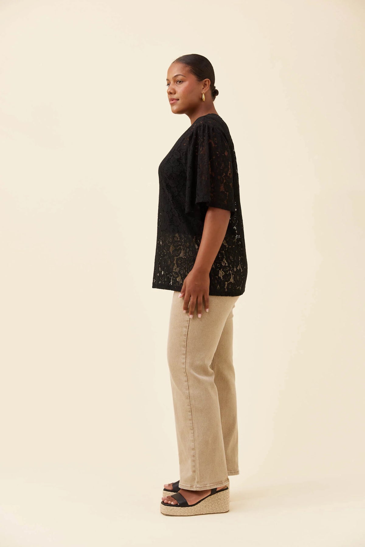 ISLE OF MINE Ethel Lace T-Shirt BLACK