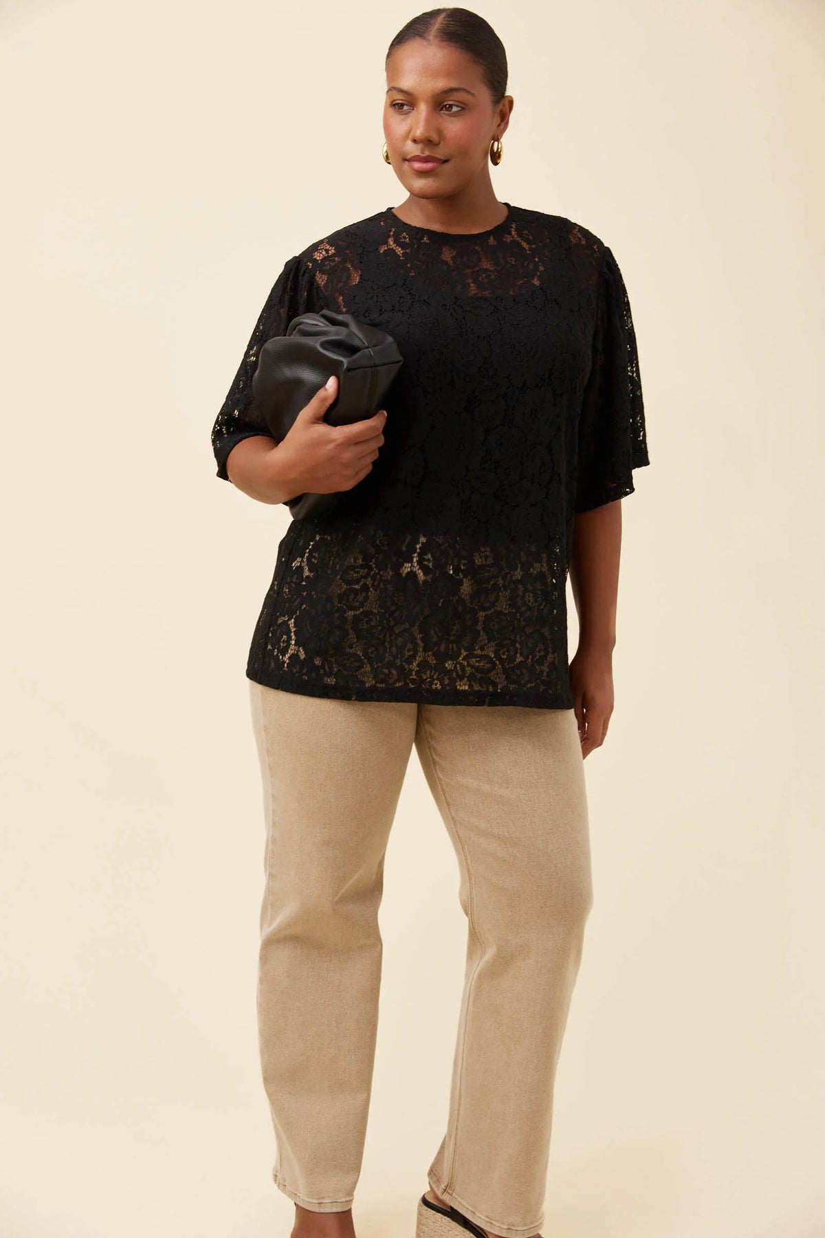 ISLE OF MINE Ethel Lace T-Shirt BLACK