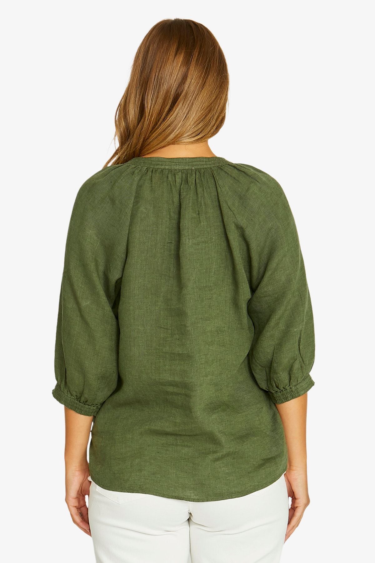 JUMP Button Neck Top EVERGREEN