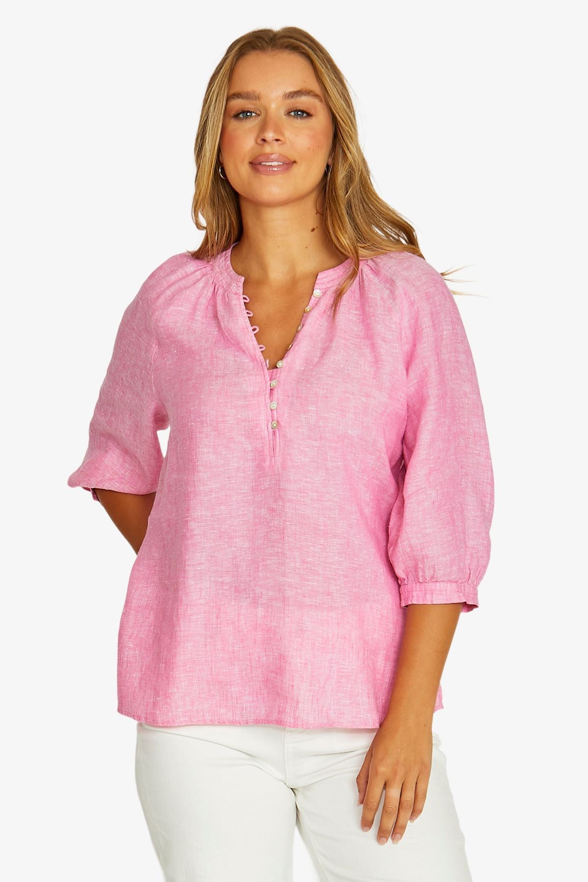 JUMP Button Neck Top HIBISCUS