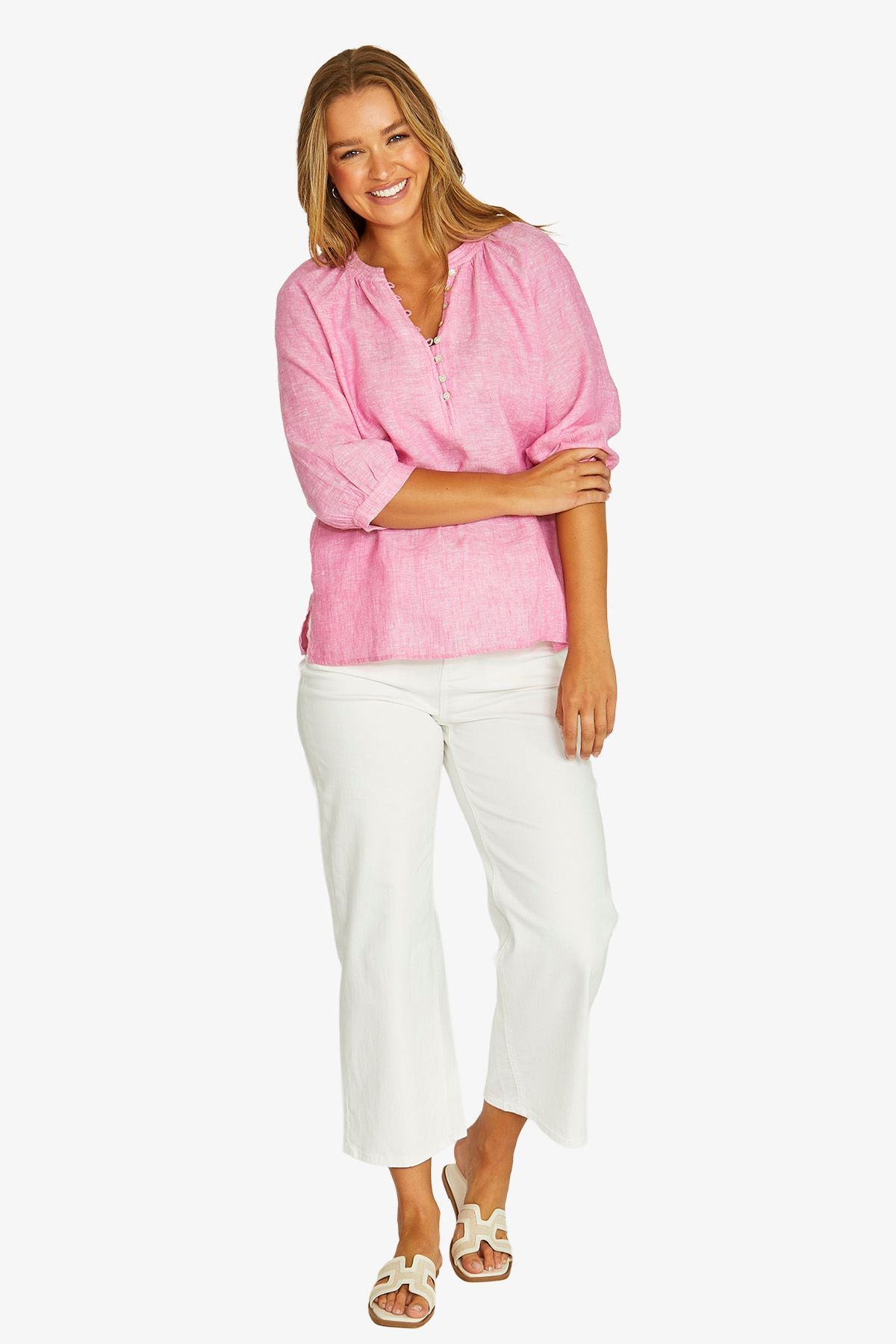 JUMP Button Neck Top HIBISCUS