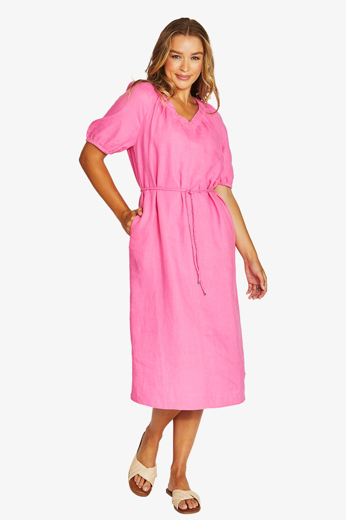 JUMP V Neck Dress HOT PINK