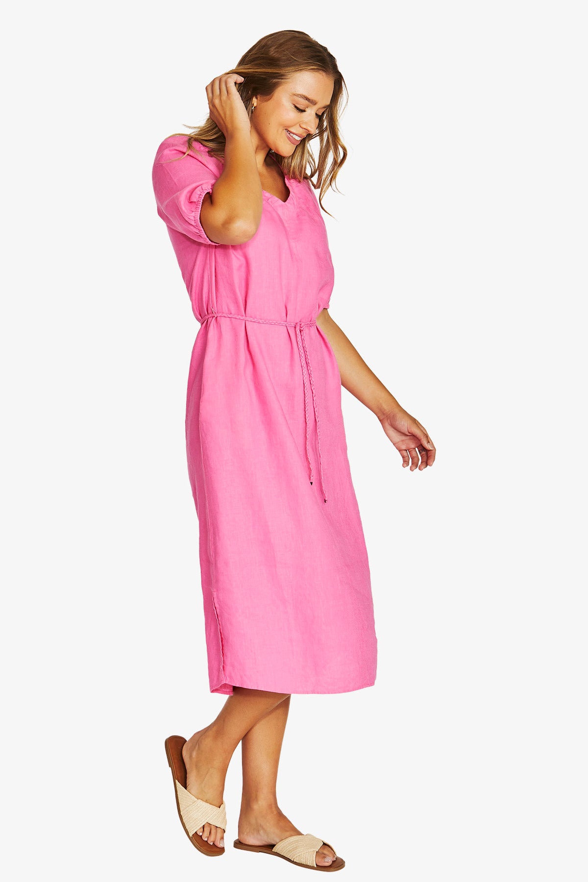 JUMP V Neck Dress HOT PINK