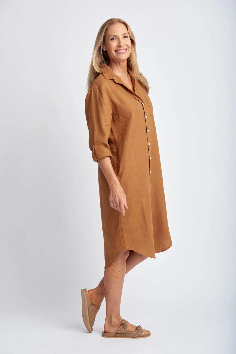 GOONDIWINDI Shirt Maker Linen Dress BRONZE