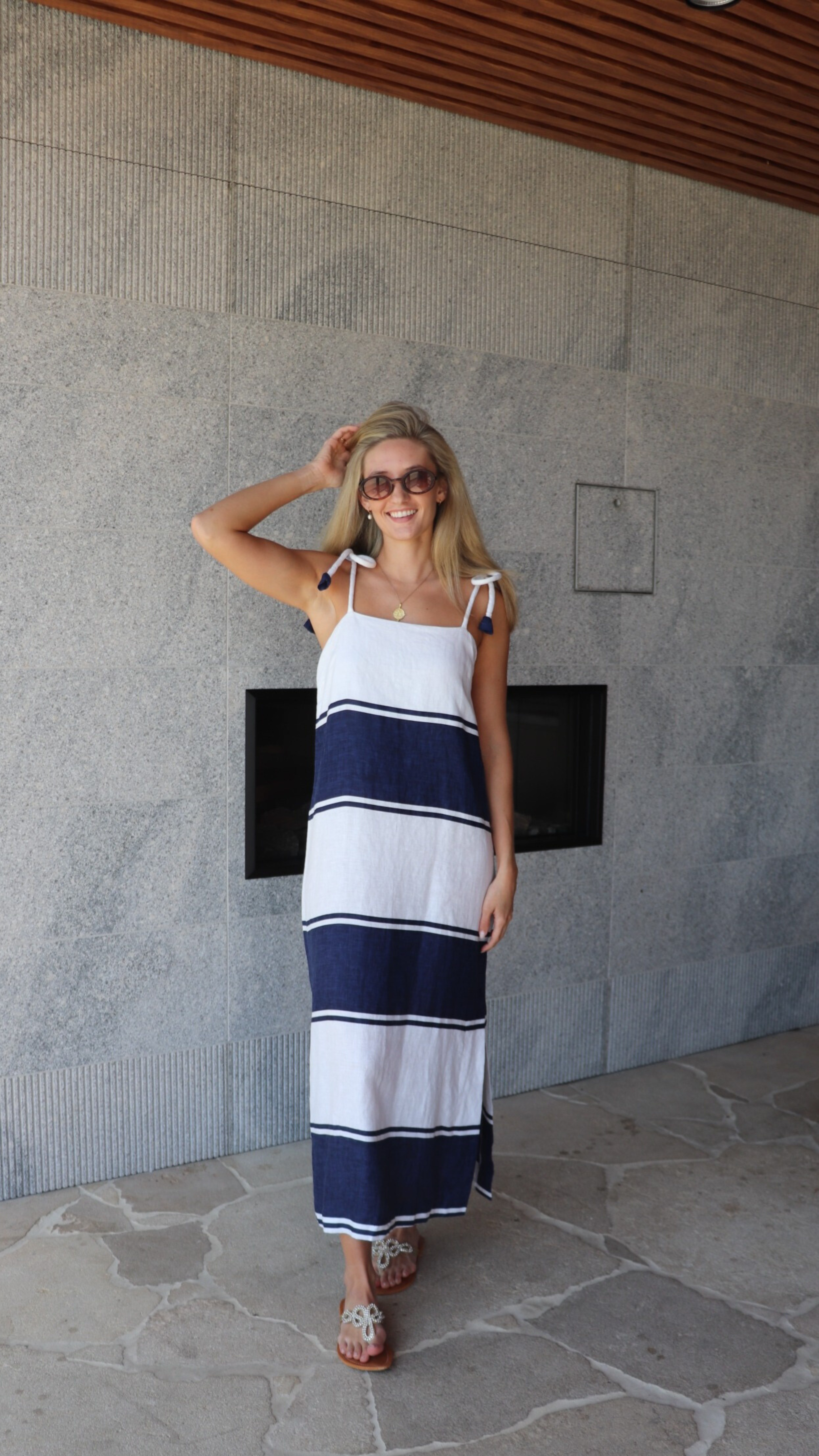 LUONI Tia Dress THICK STRIPE NAVY