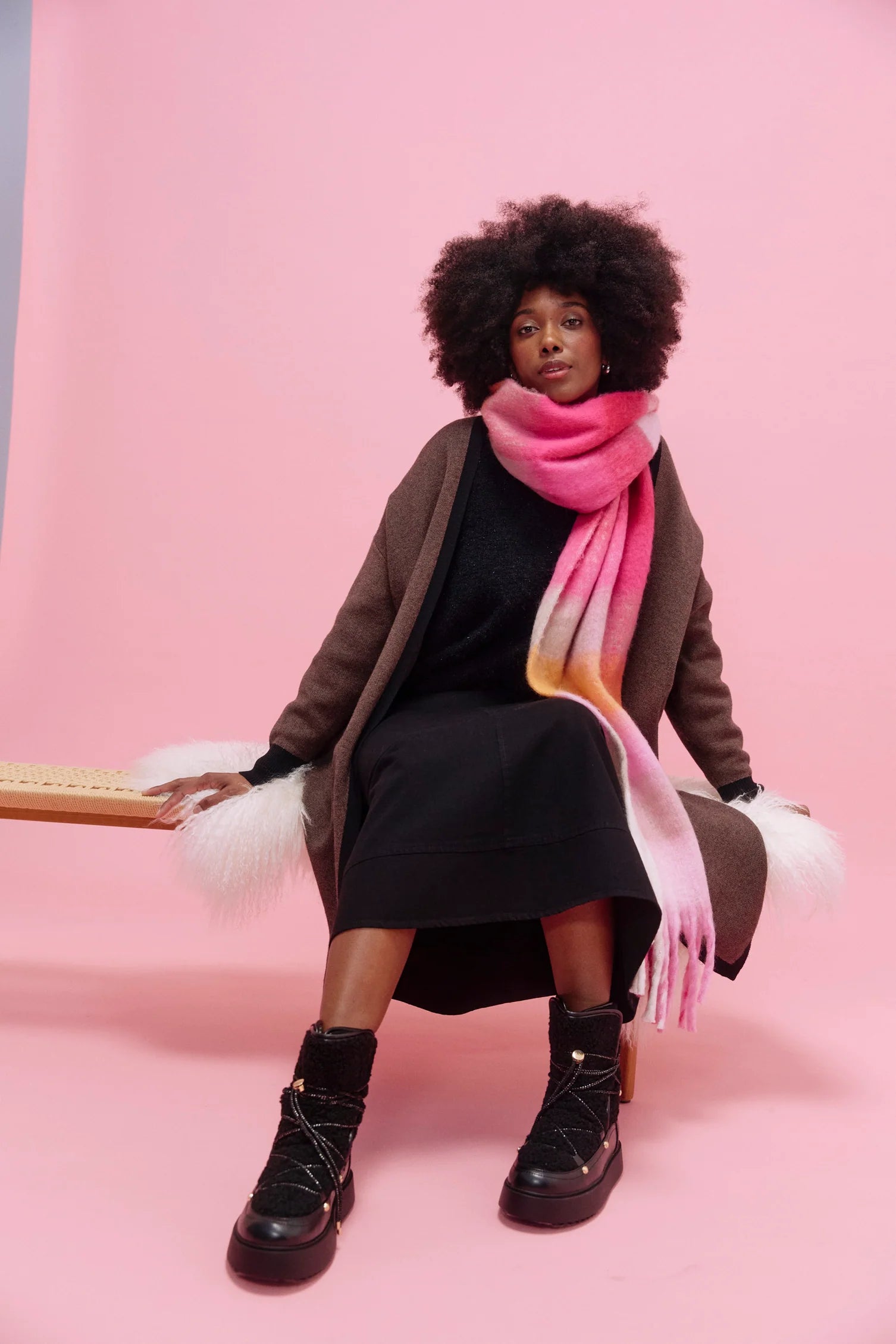 HAVEN Niseko Check Scarf PINK