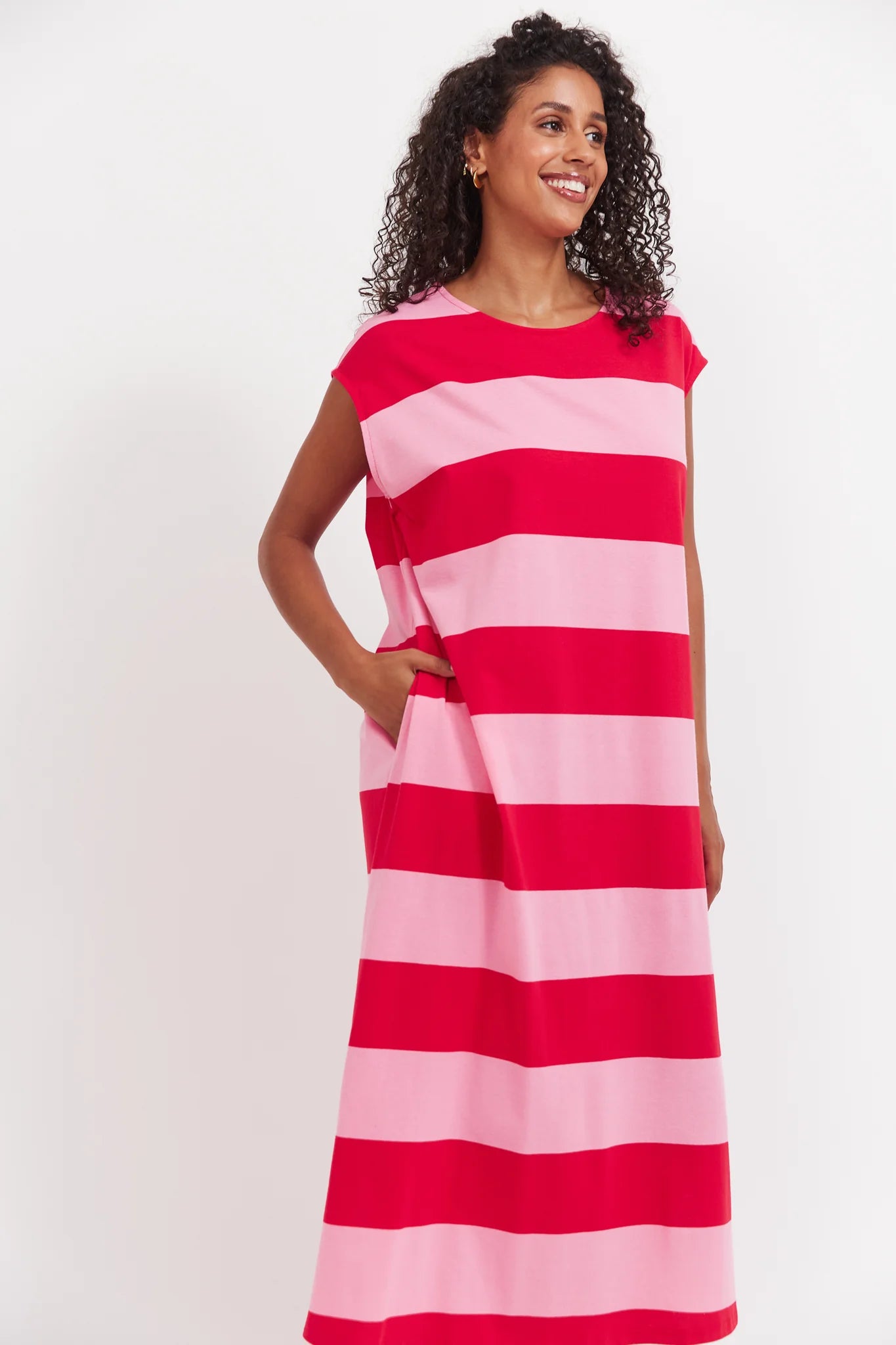 HAVEN Jardin Stripe Tshirt Dress GARNET