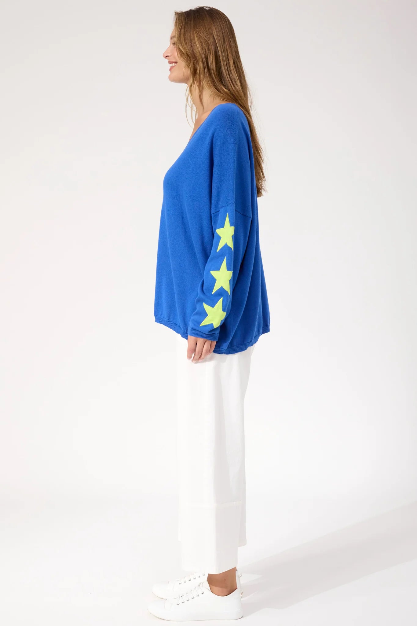 HAVEN Vermont Star V Neck Jumper COBALT