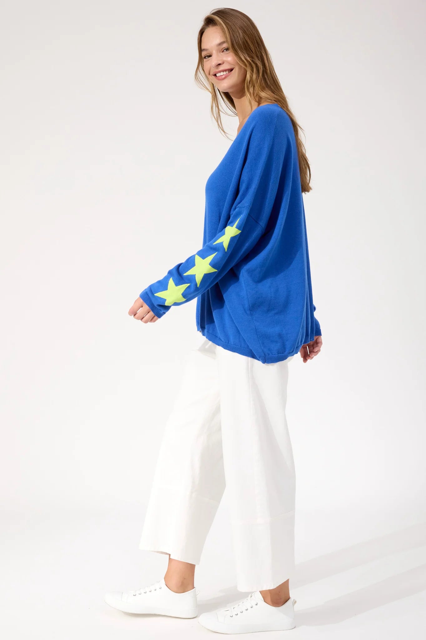 HAVEN Vermont Star V Neck Jumper COBALT