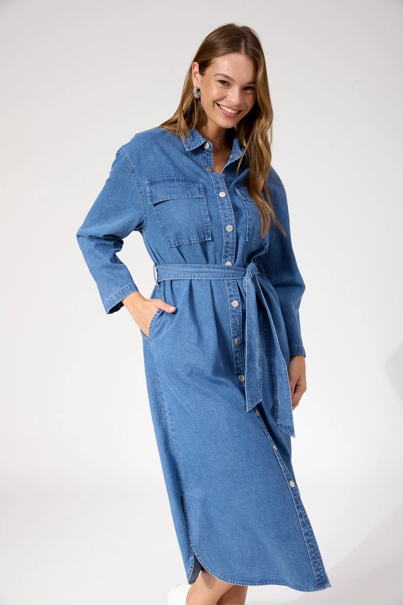 HAVEN Denver Denim Shirt Dress BLUE