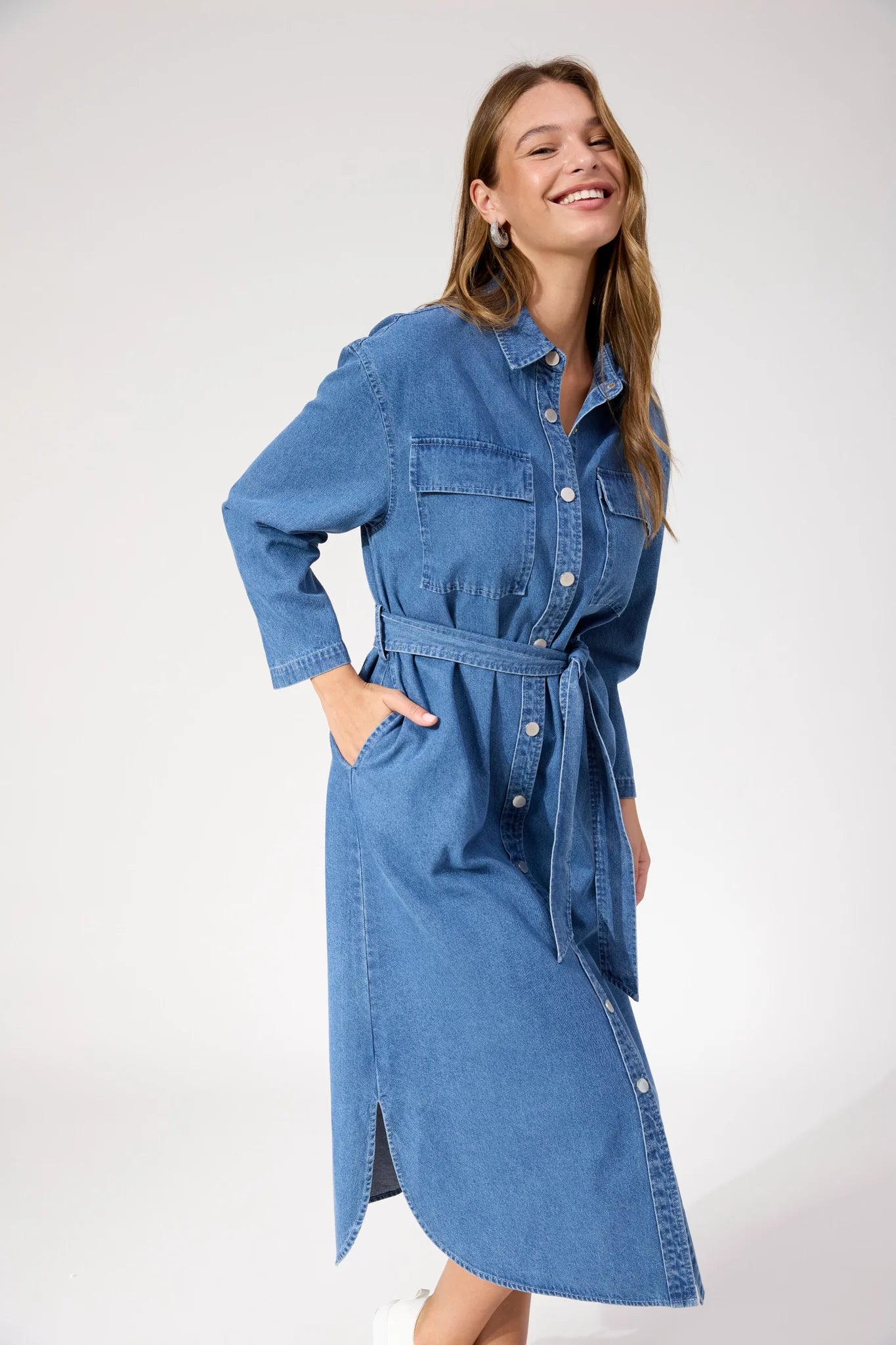 HAVEN Denver Denim Shirt Dress BLUE