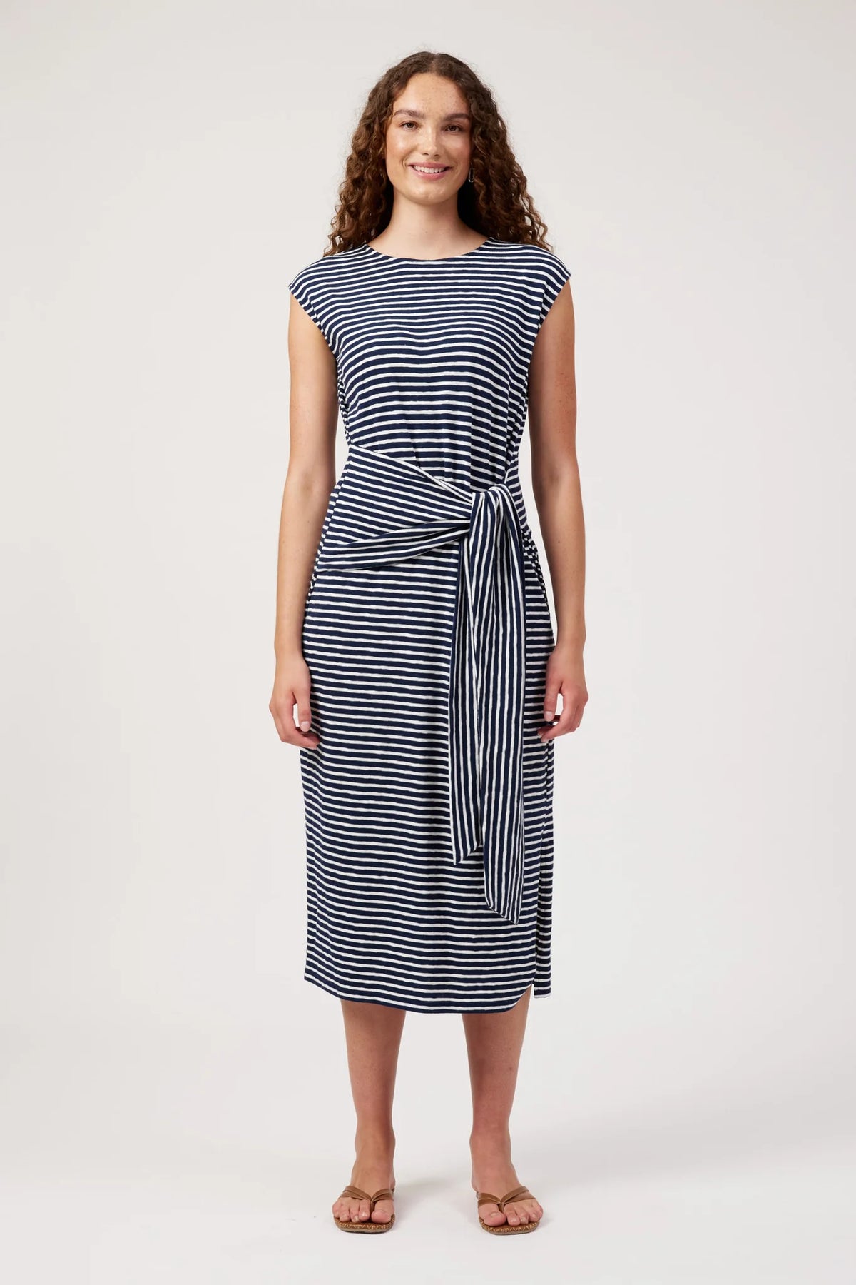 HAVEN Tropea Stripe Tie Dress NAVY
