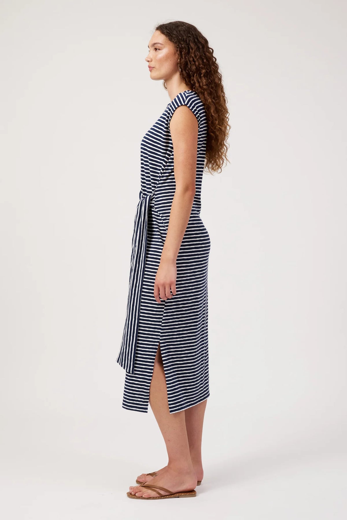 HAVEN Tropea Stripe Tie Dress NAVY
