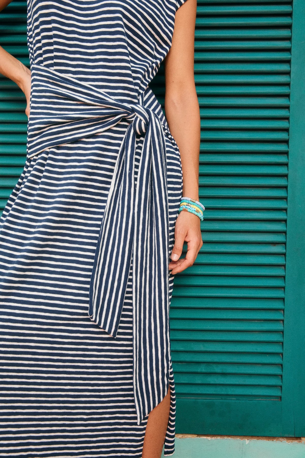 HAVEN Tropea Stripe Tie Dress NAVY