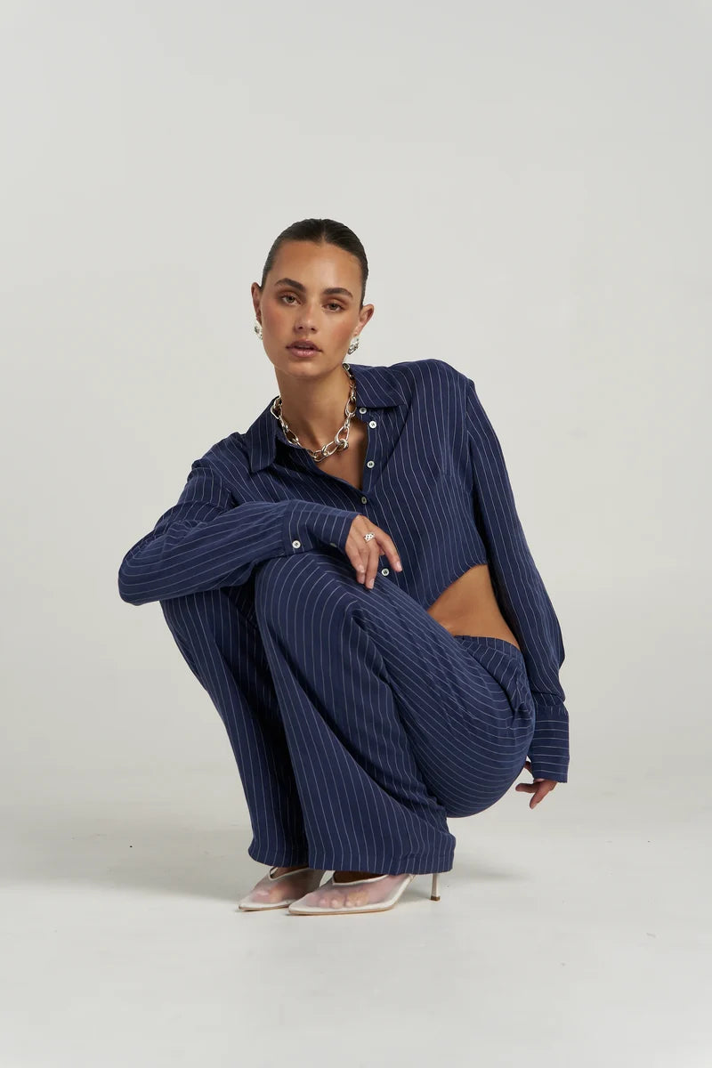 SUMMI SUMMI Boss Pant NAVY PINSTRIPE
