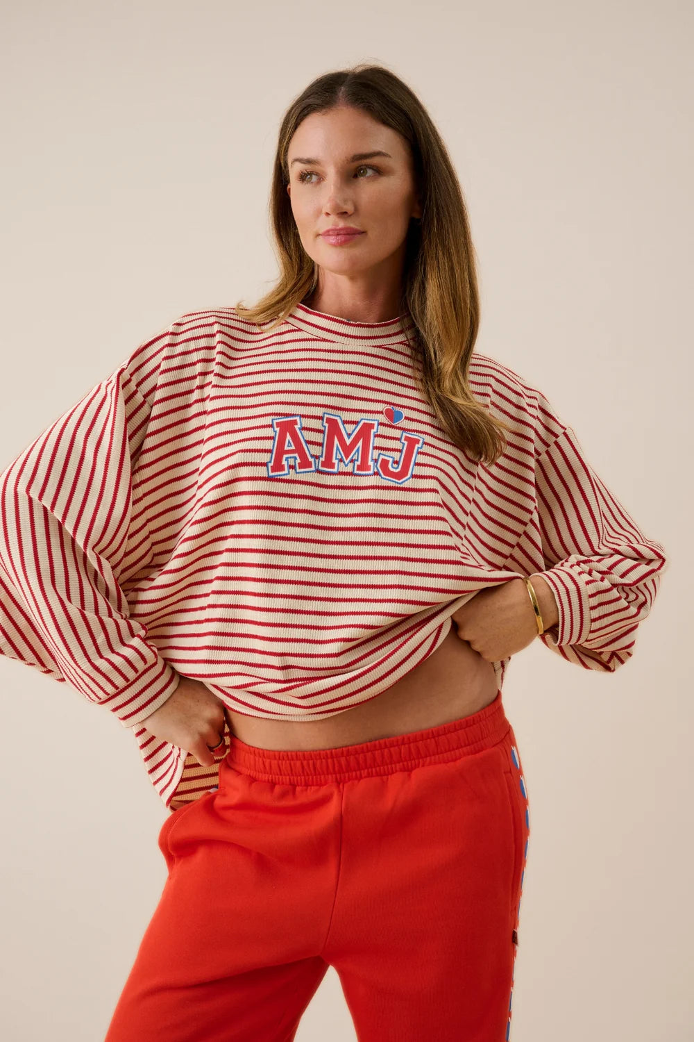 ARAMINTA JAMES Waffle Long Sleeve Top RED ALERT