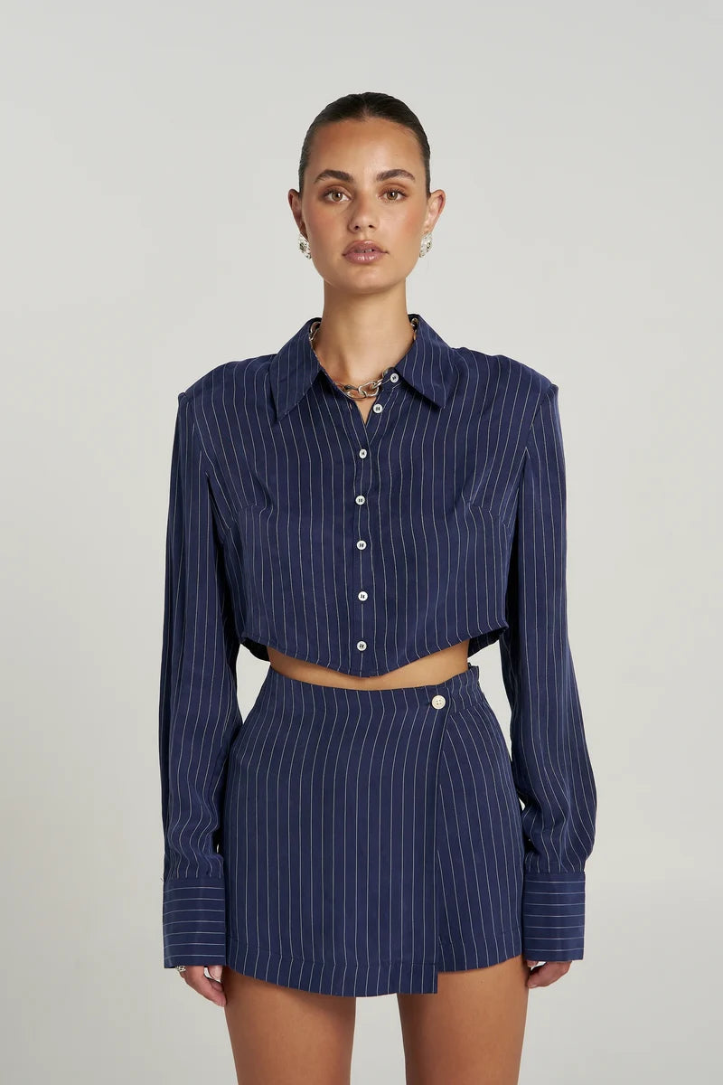 SUMMI SUMMI Asym Skort NAVY PINSTRIPE