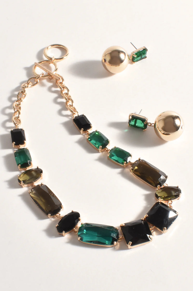 Jewel Necklace T Bar Link EMERALD