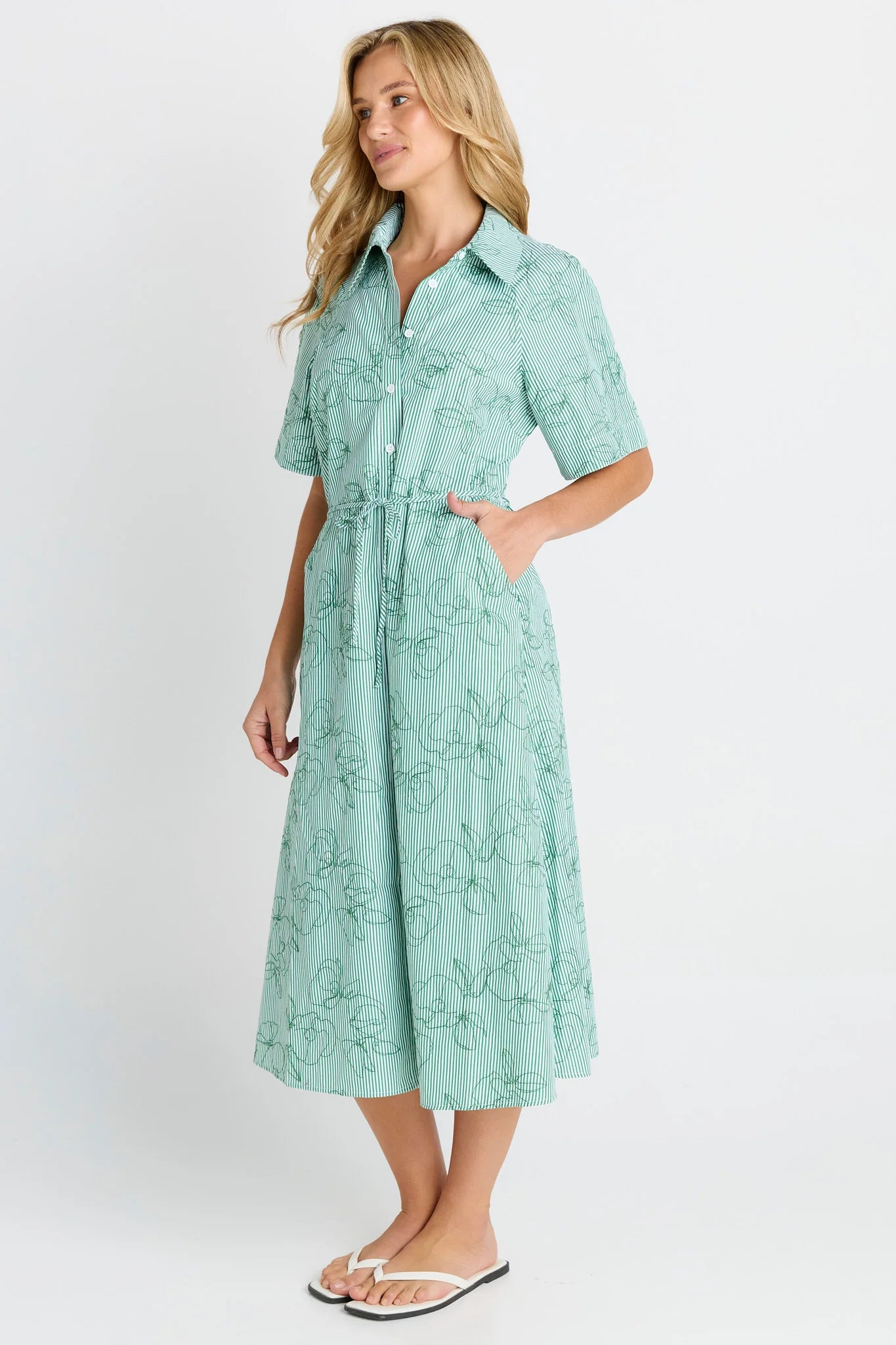 BETTY BASICS Shelley Shirt Dress GREEN STRIPE