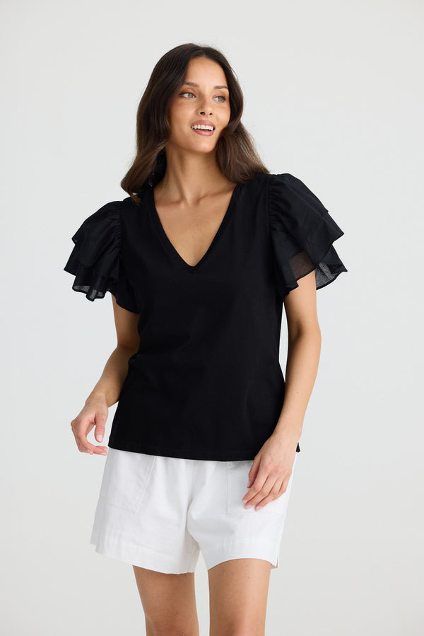 BRAVE & TRUE Gigi V-Neck Tee BLACK